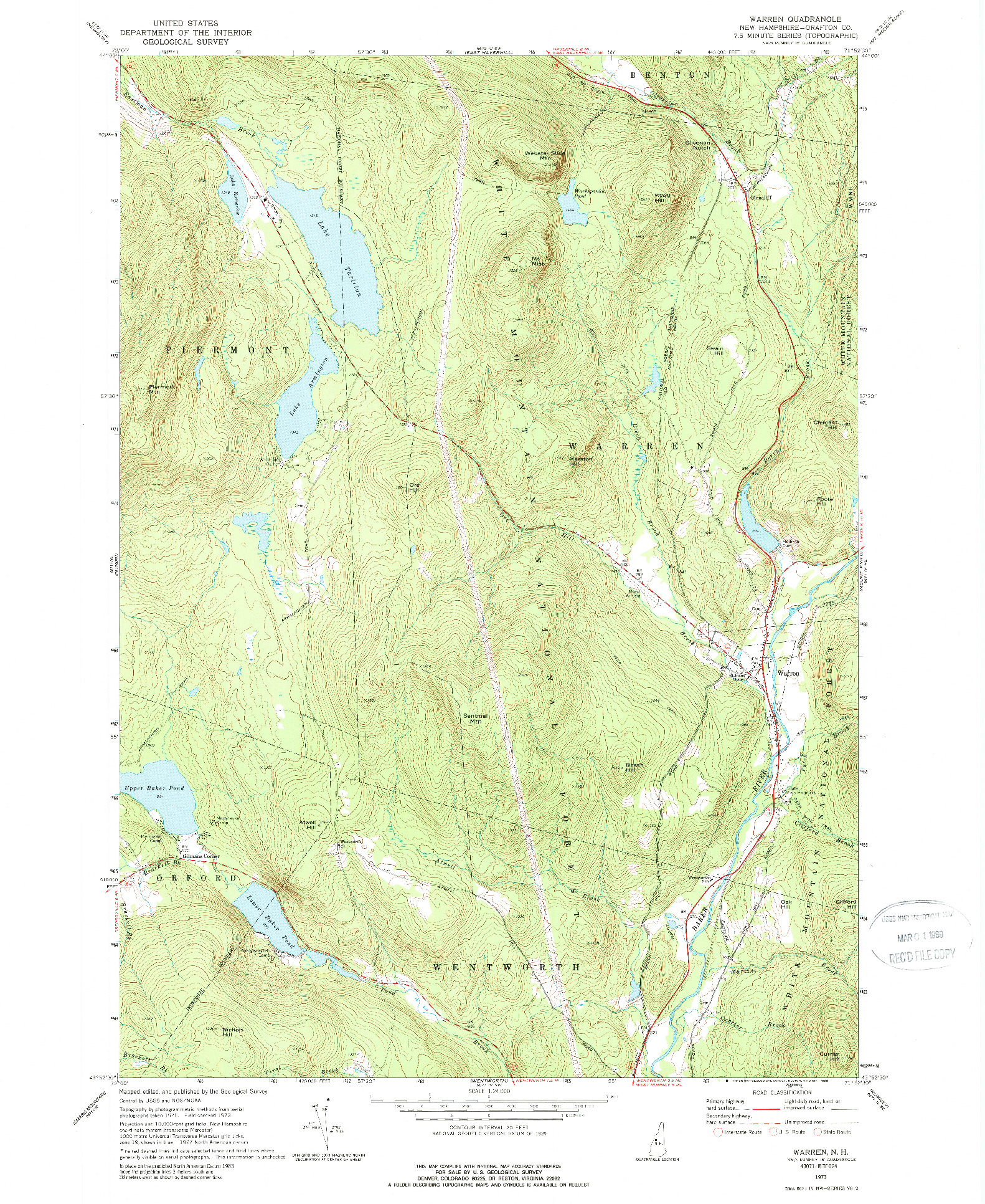 USGS 1:24000-SCALE QUADRANGLE FOR WARREN, NH 1973