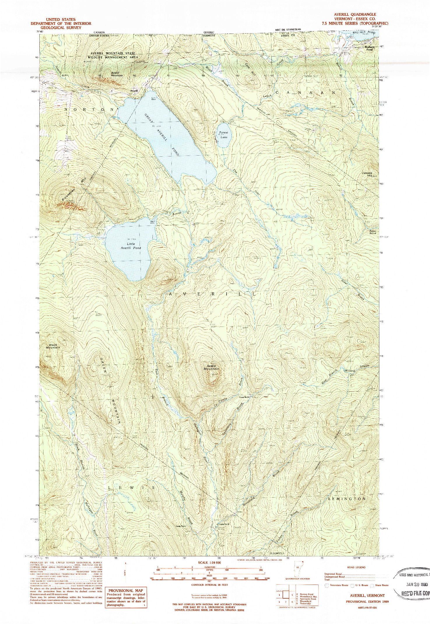 USGS 1:24000-SCALE QUADRANGLE FOR AVERILL, VT 1989