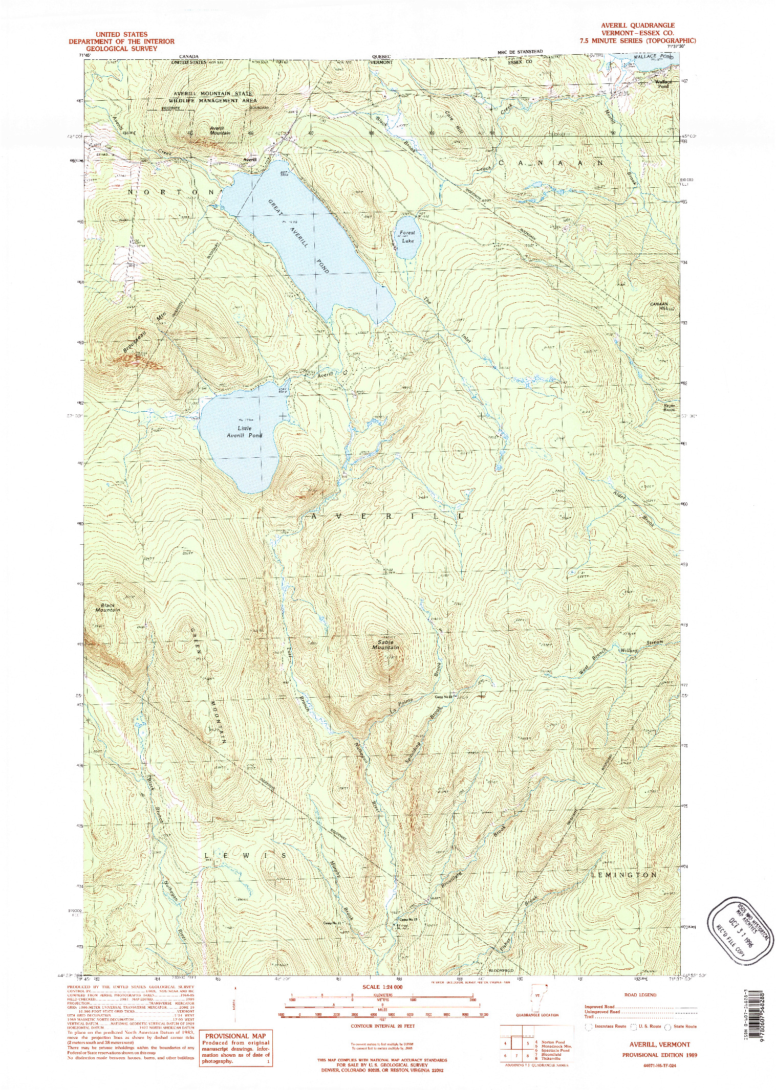 USGS 1:24000-SCALE QUADRANGLE FOR AVERILL, VT 1989