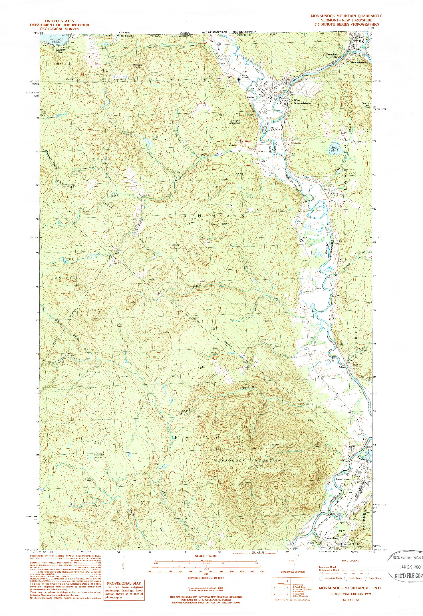 USGS 1:24000-SCALE QUADRANGLE FOR MONADNOCK MOUNTAIN, VT 1989
