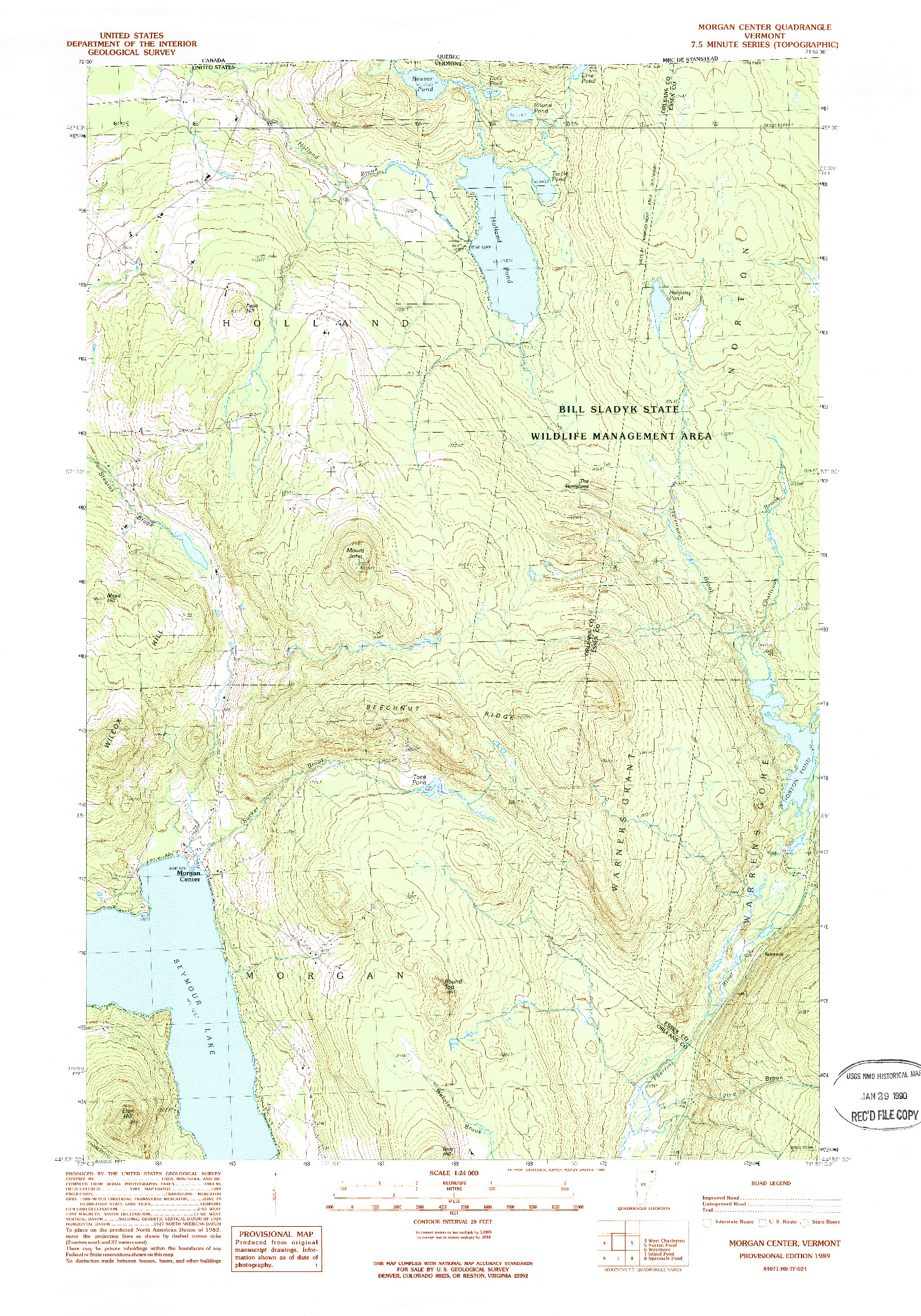 USGS 1:24000-SCALE QUADRANGLE FOR MORGAN CENTER, VT 1989