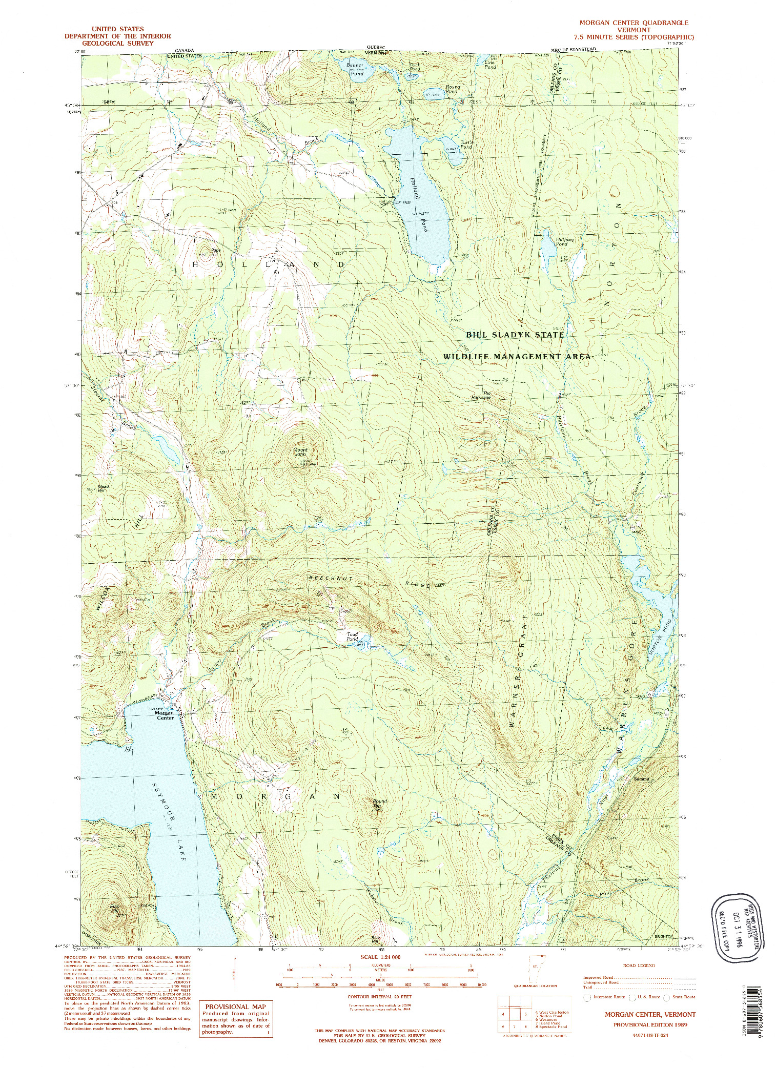 USGS 1:24000-SCALE QUADRANGLE FOR MORGAN CENTER, VT 1989