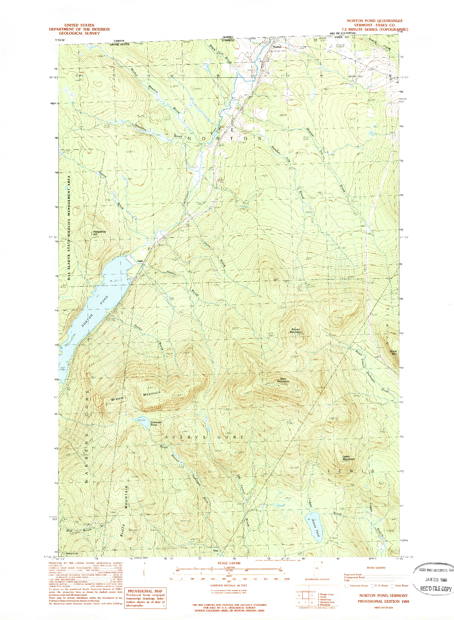 USGS 1:24000-SCALE QUADRANGLE FOR NORTON POND, VT 1989