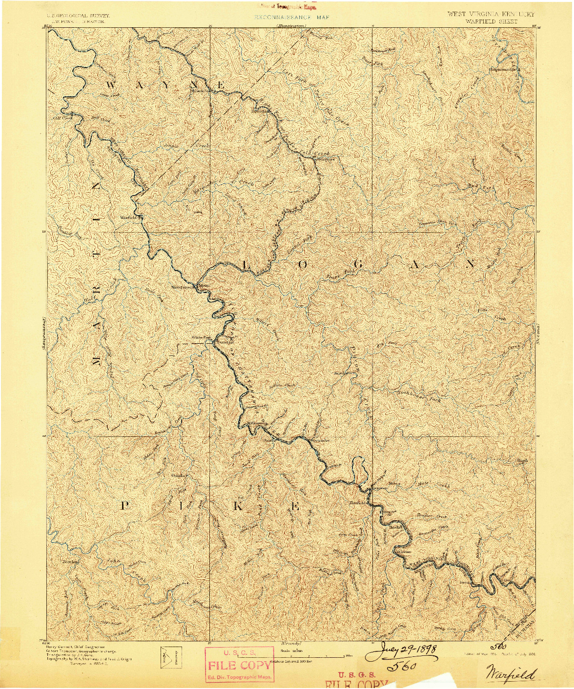 USGS 1:125000-SCALE QUADRANGLE FOR WARFIELD, WV 1891