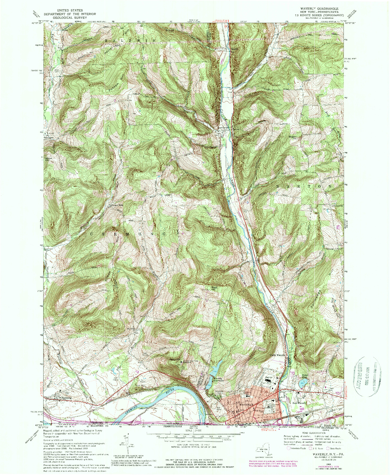 USGS 1:24000-SCALE QUADRANGLE FOR WAVERLY, NY 1969