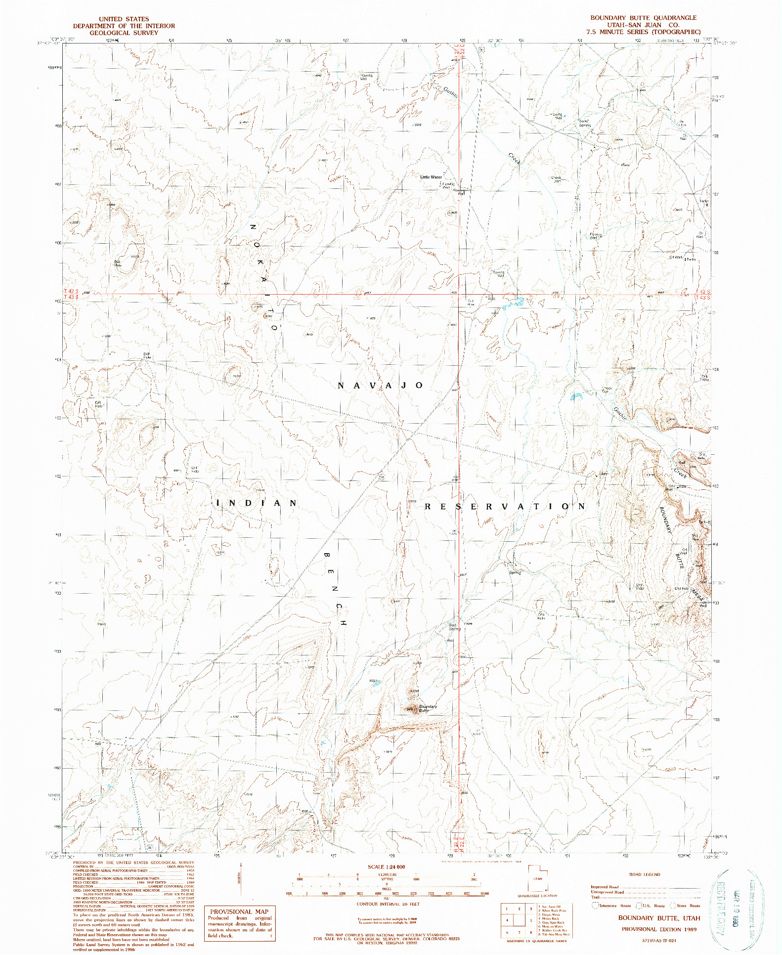 USGS 1:24000-SCALE QUADRANGLE FOR BOUNDARY BUTTE, UT 1989