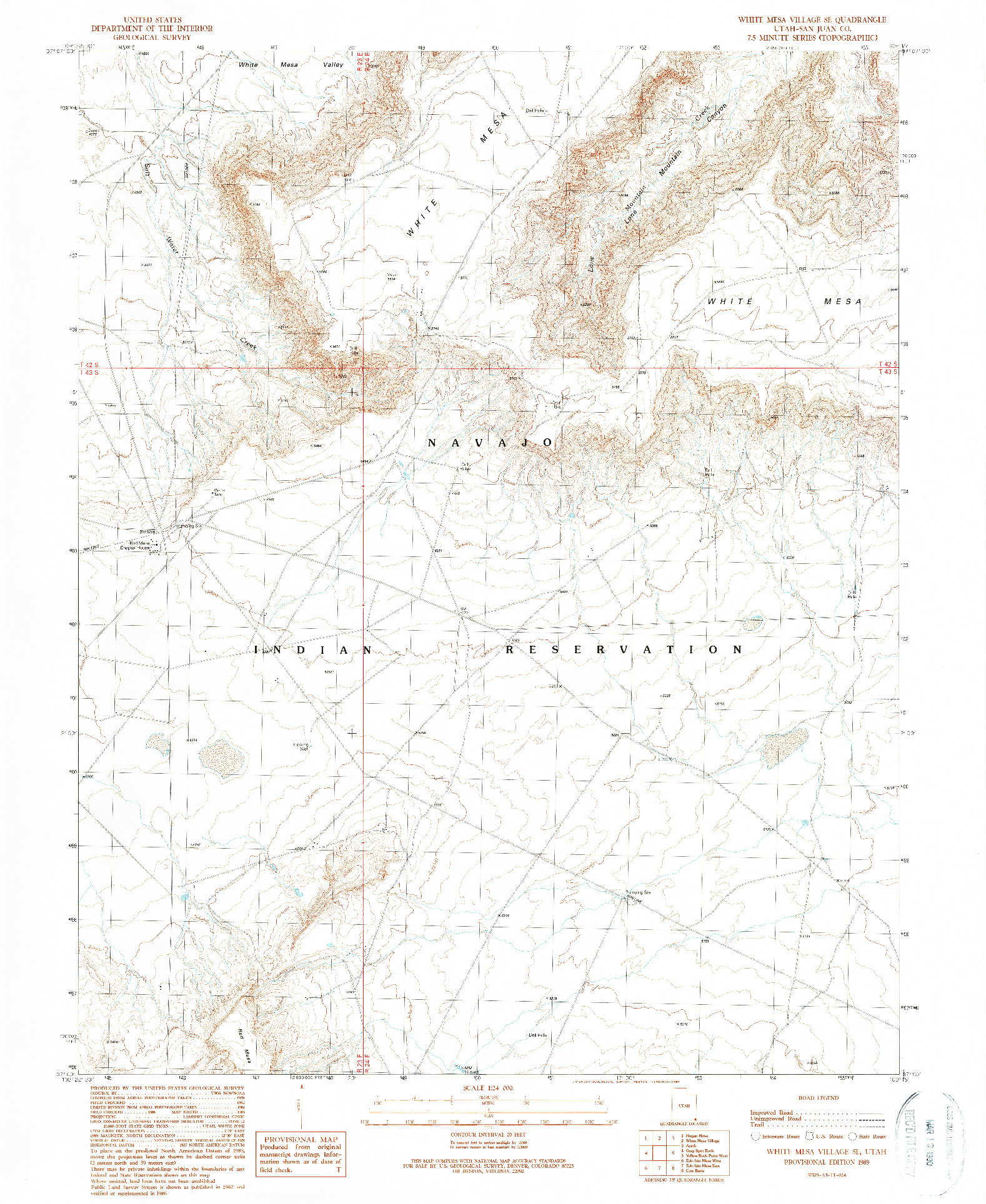 USGS 1:24000-SCALE QUADRANGLE FOR WHITE MESA VILLAGE SE, UT 1989