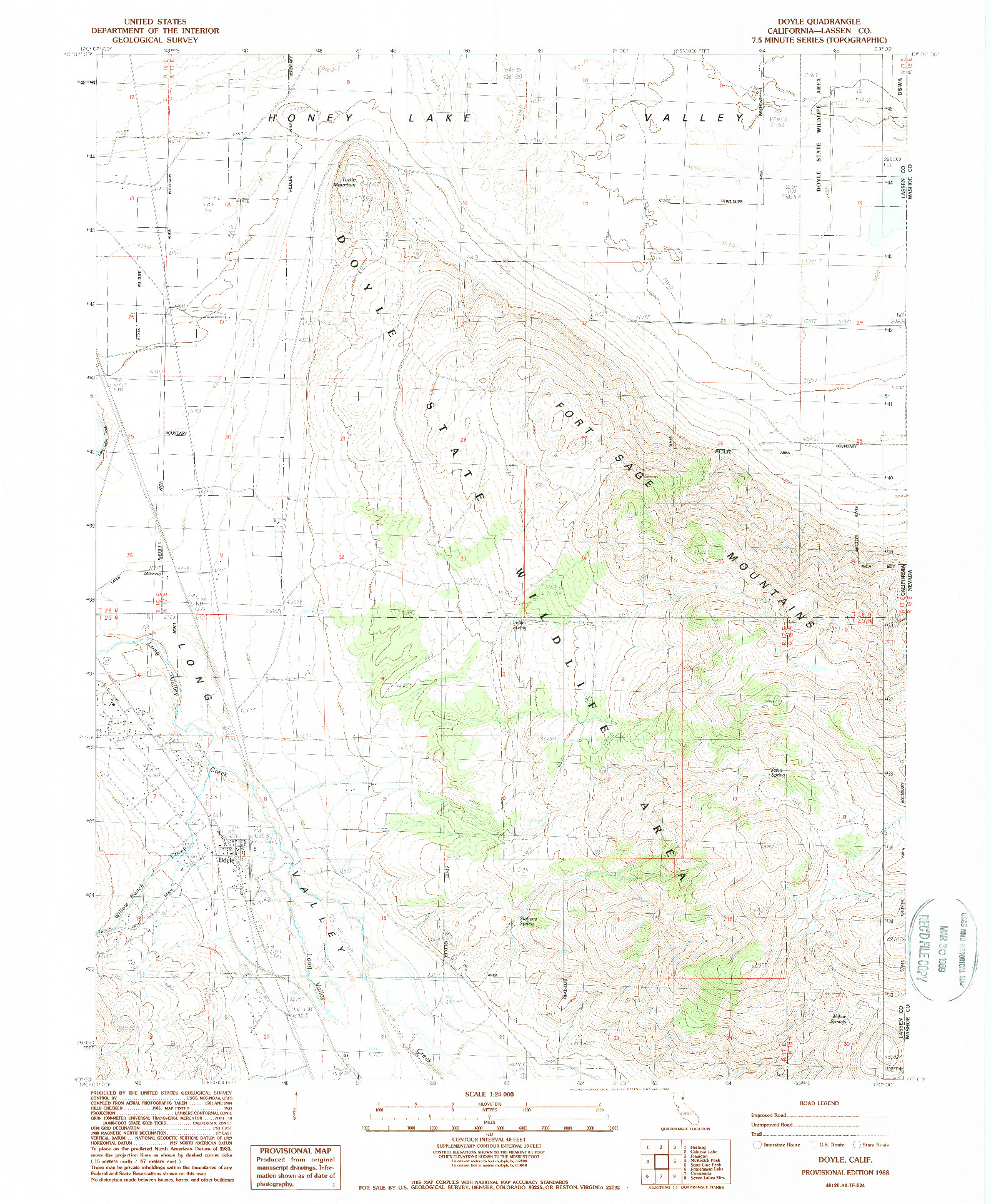 USGS 1:24000-SCALE QUADRANGLE FOR DOYLE, CA 1988