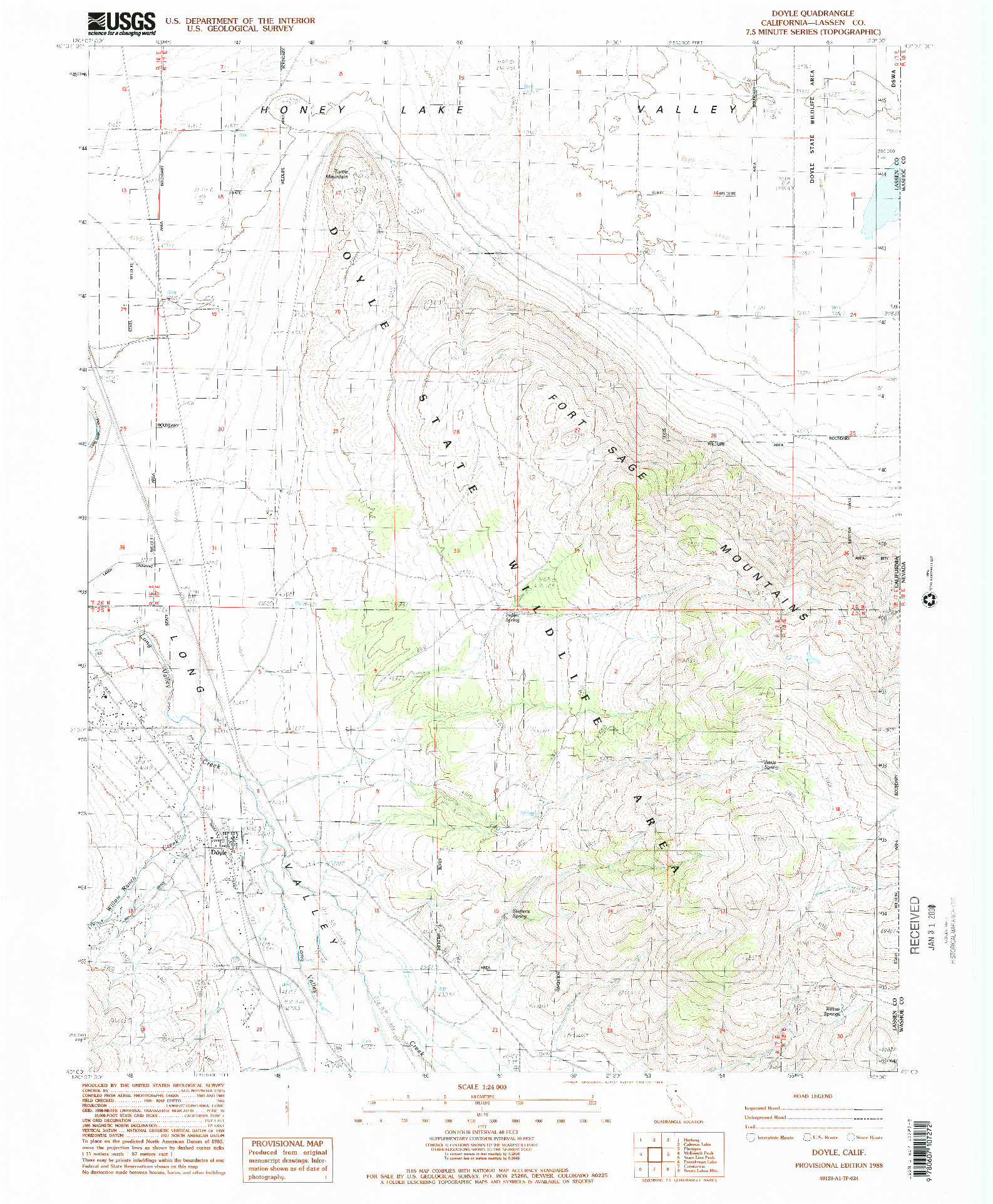 USGS 1:24000-SCALE QUADRANGLE FOR DOYLE, CA 1988