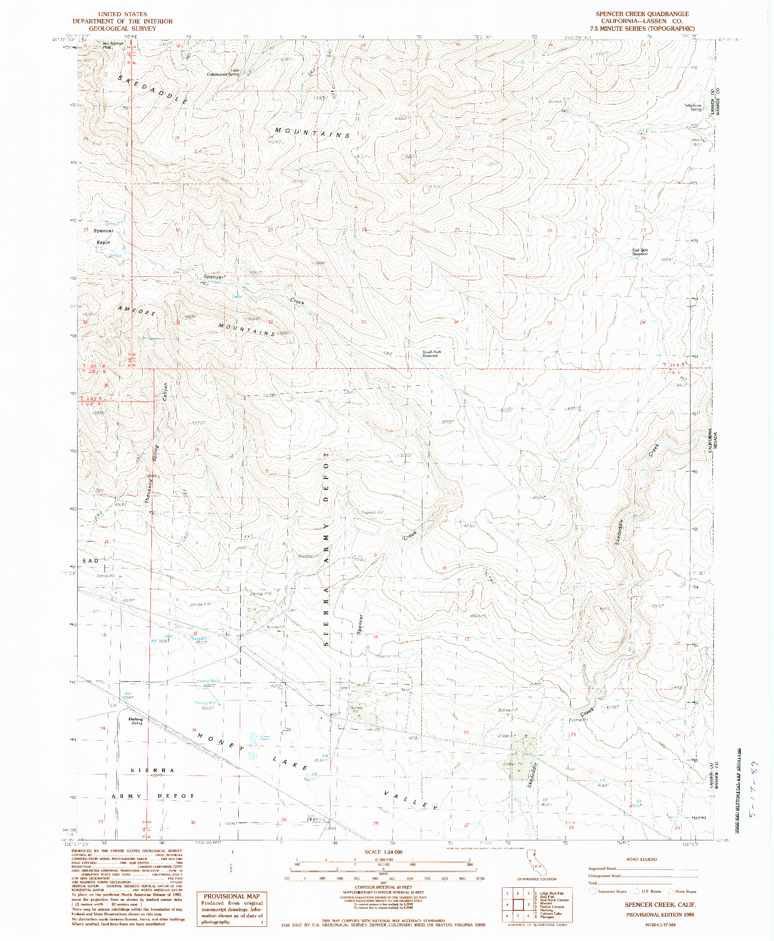 USGS 1:24000-SCALE QUADRANGLE FOR SPENCER CREEK, CA 1988