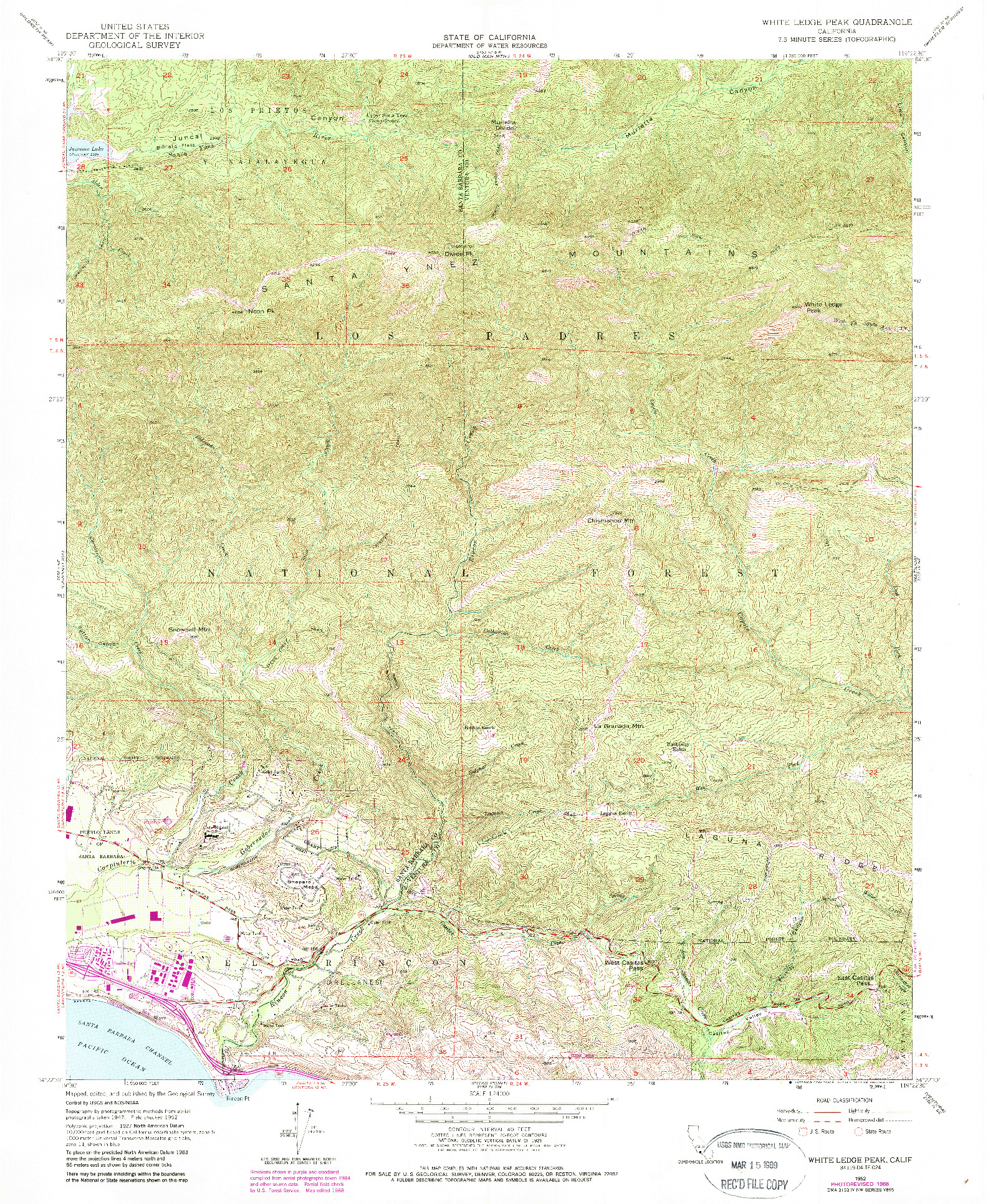 USGS 1:24000-SCALE QUADRANGLE FOR WHITE LEDGE PEAK, CA 1952