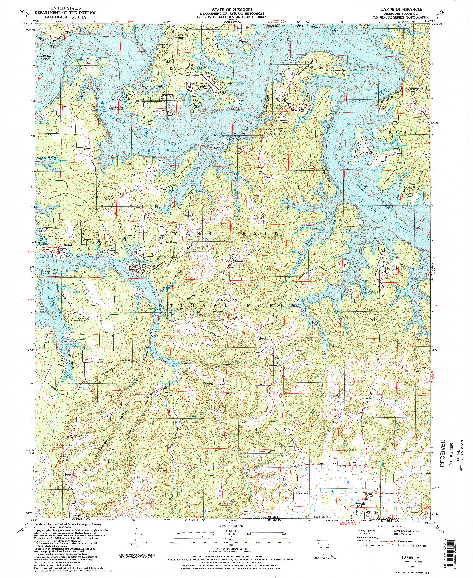 USGS 1:24000-SCALE QUADRANGLE FOR LAMPE, MO 1989