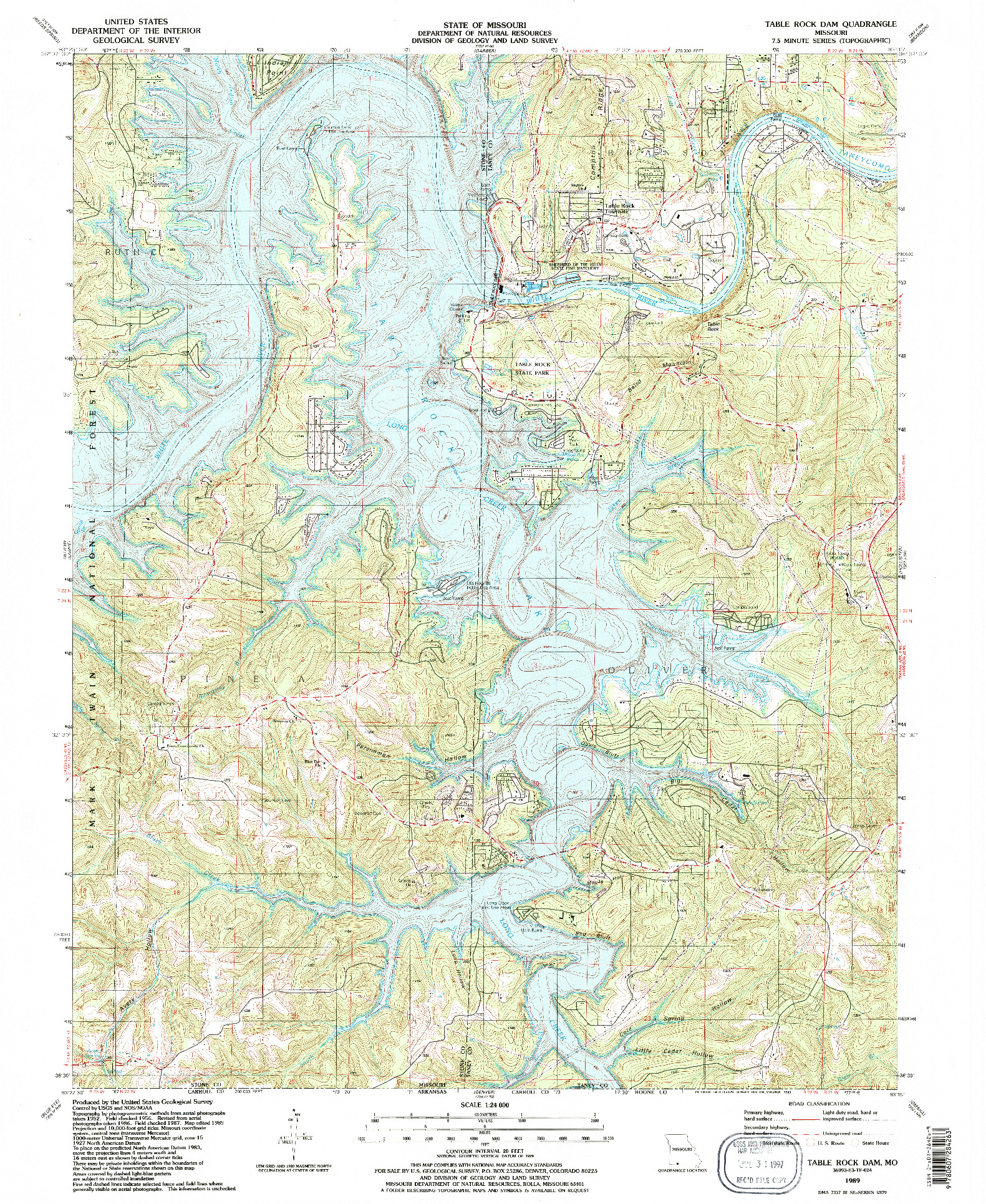 USGS 1:24000-SCALE QUADRANGLE FOR TABLE ROCK DAM, MO 1989