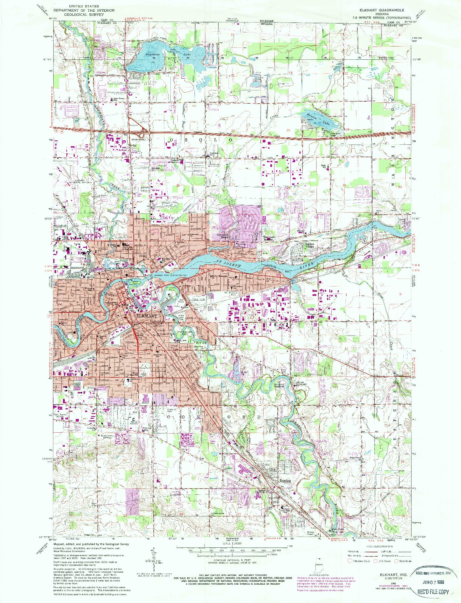 USGS 1:24000-SCALE QUADRANGLE FOR ELKHART, IN 1961