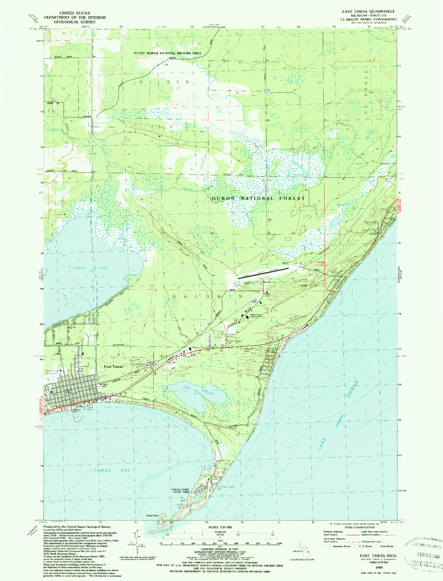 USGS 1:24000-SCALE QUADRANGLE FOR EAST TAWAS, MI 1989
