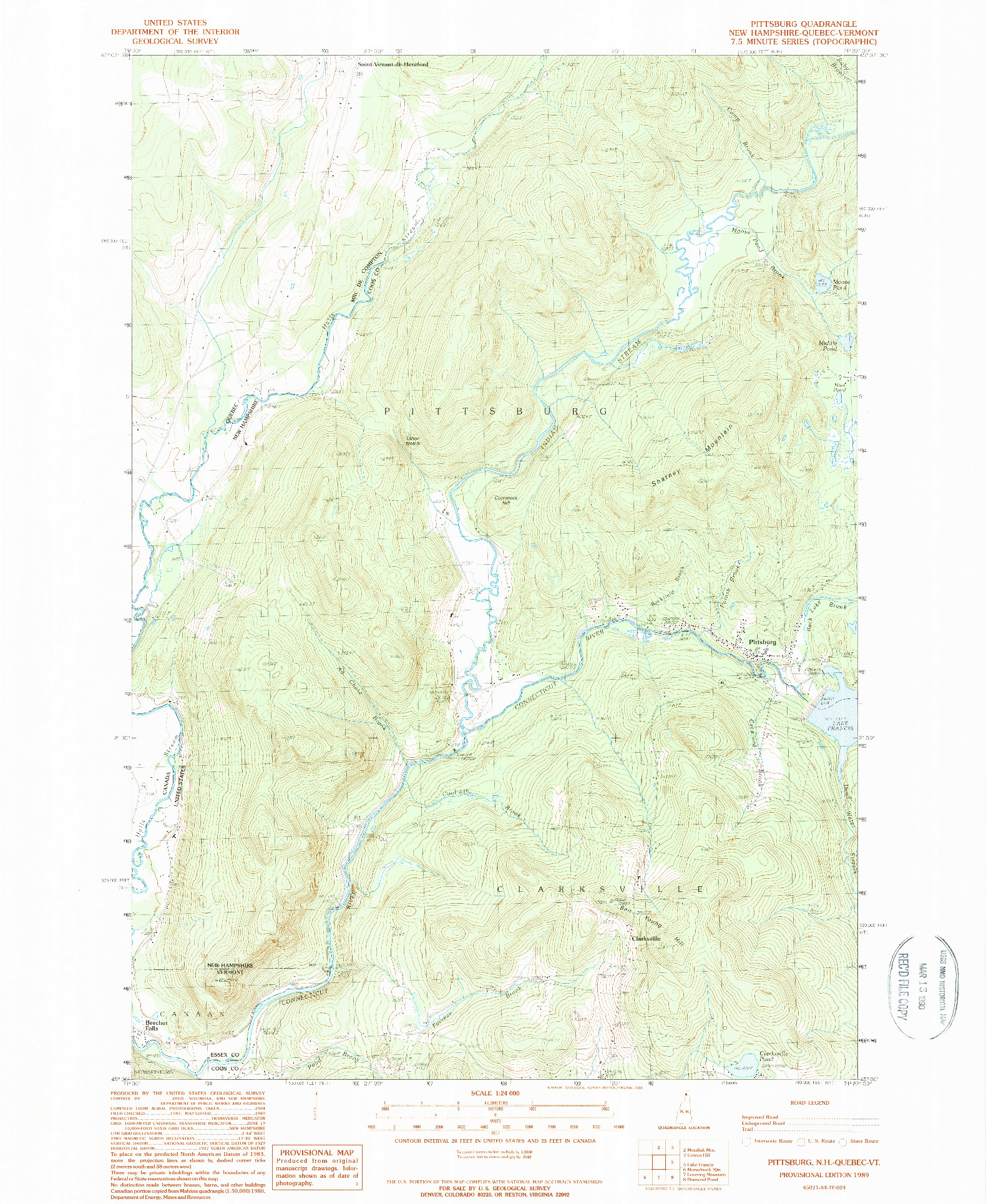 USGS 1:24000-SCALE QUADRANGLE FOR PITTSBURG, NH 1989