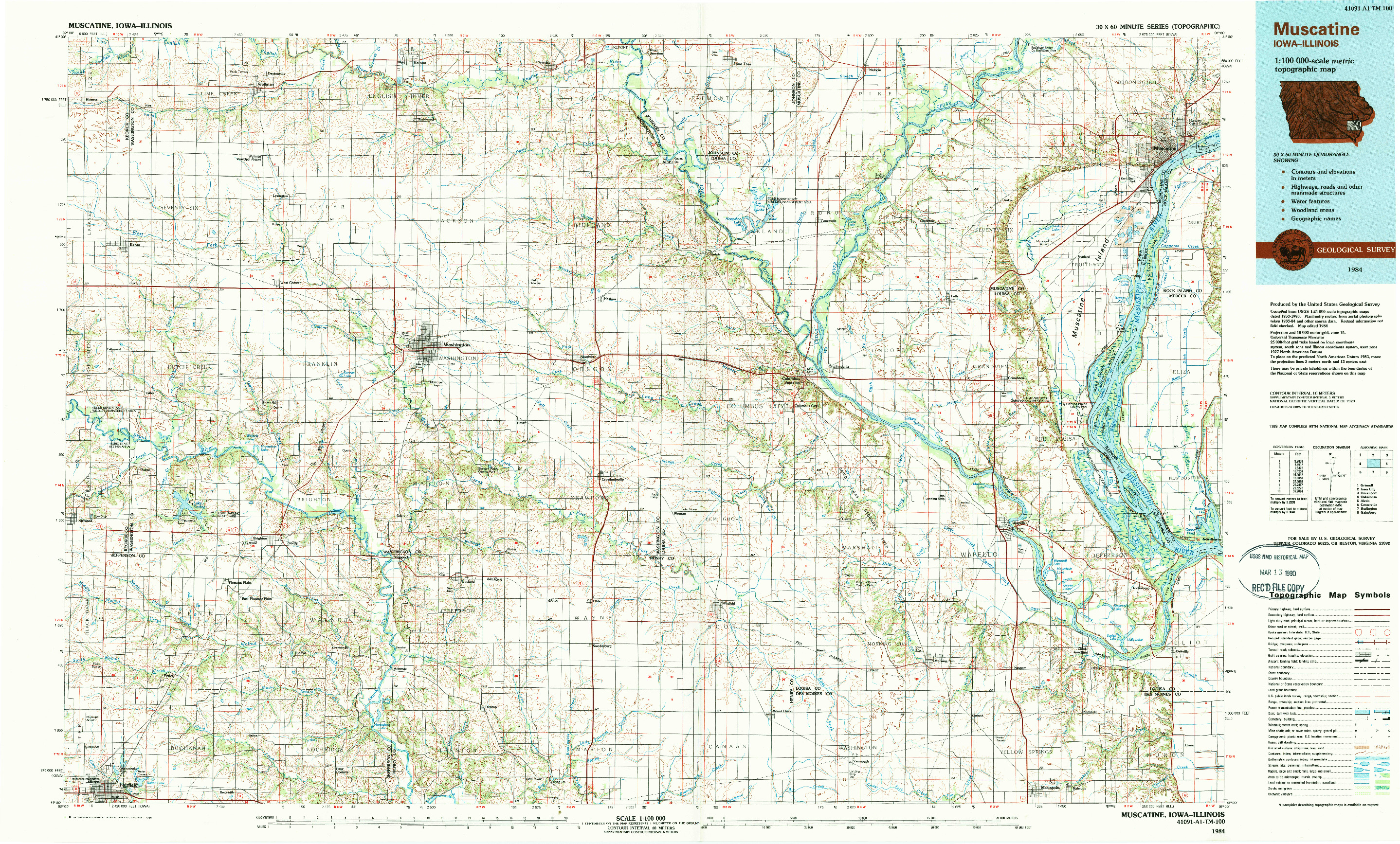 USGS 1:100000-SCALE QUADRANGLE FOR MUSCATINE, IA 1984