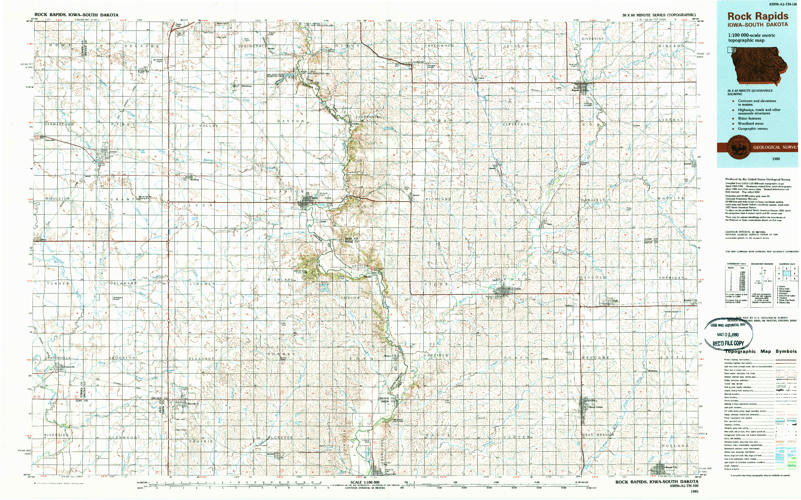 USGS 1:100000-SCALE QUADRANGLE FOR ROCK RAPIDS, IA 1985
