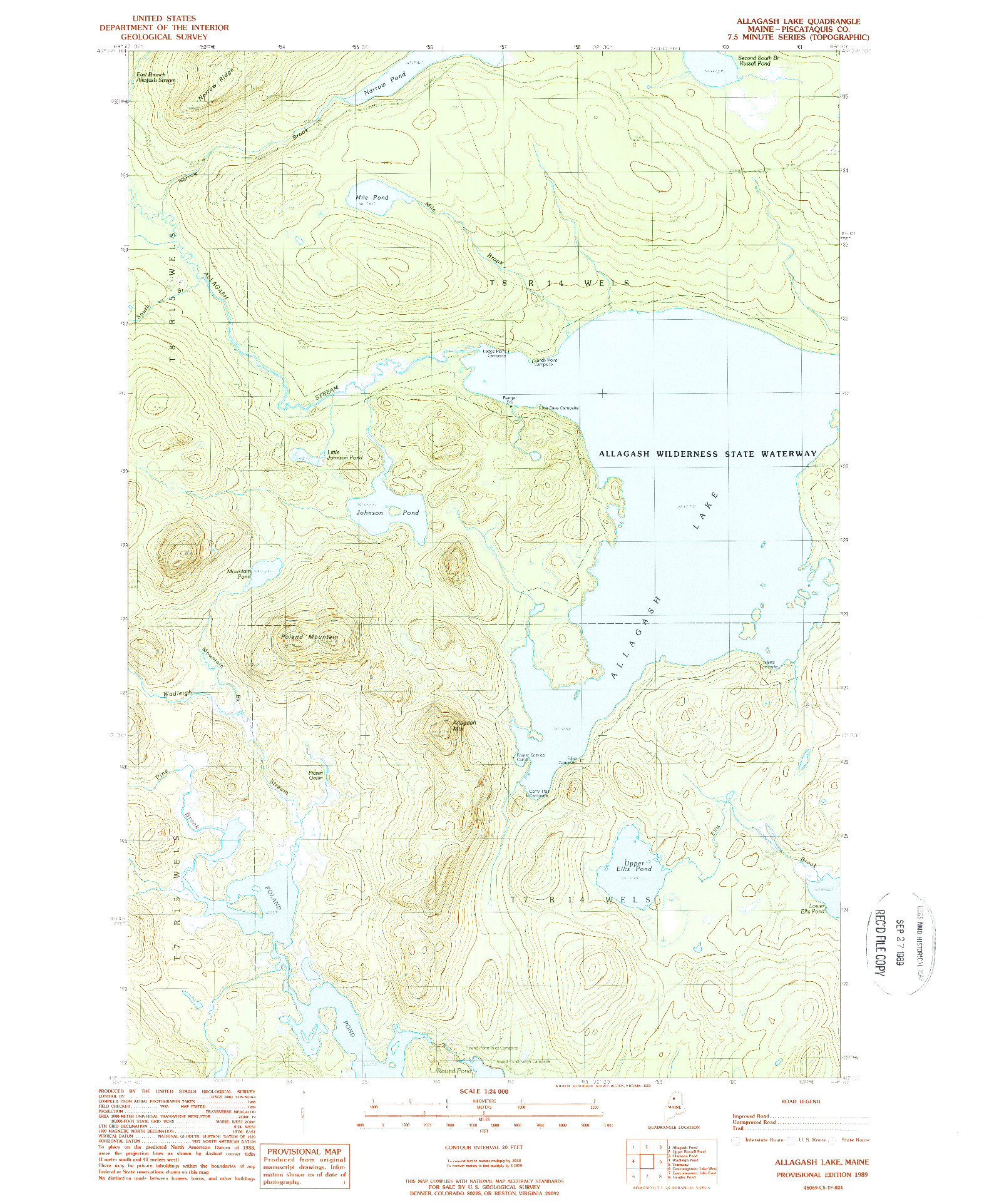 USGS 1:24000-SCALE QUADRANGLE FOR ALLAGASH LAKE, ME 1989