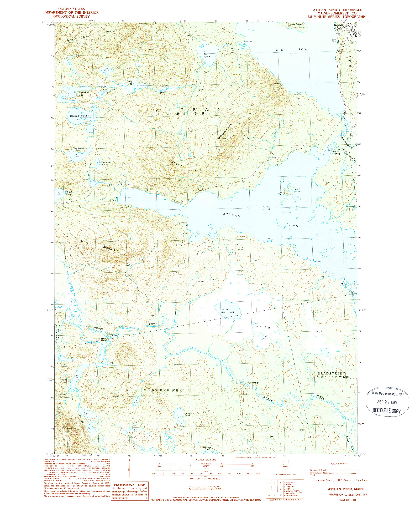 USGS 1:24000-SCALE QUADRANGLE FOR ATTEAN POND, ME 1989