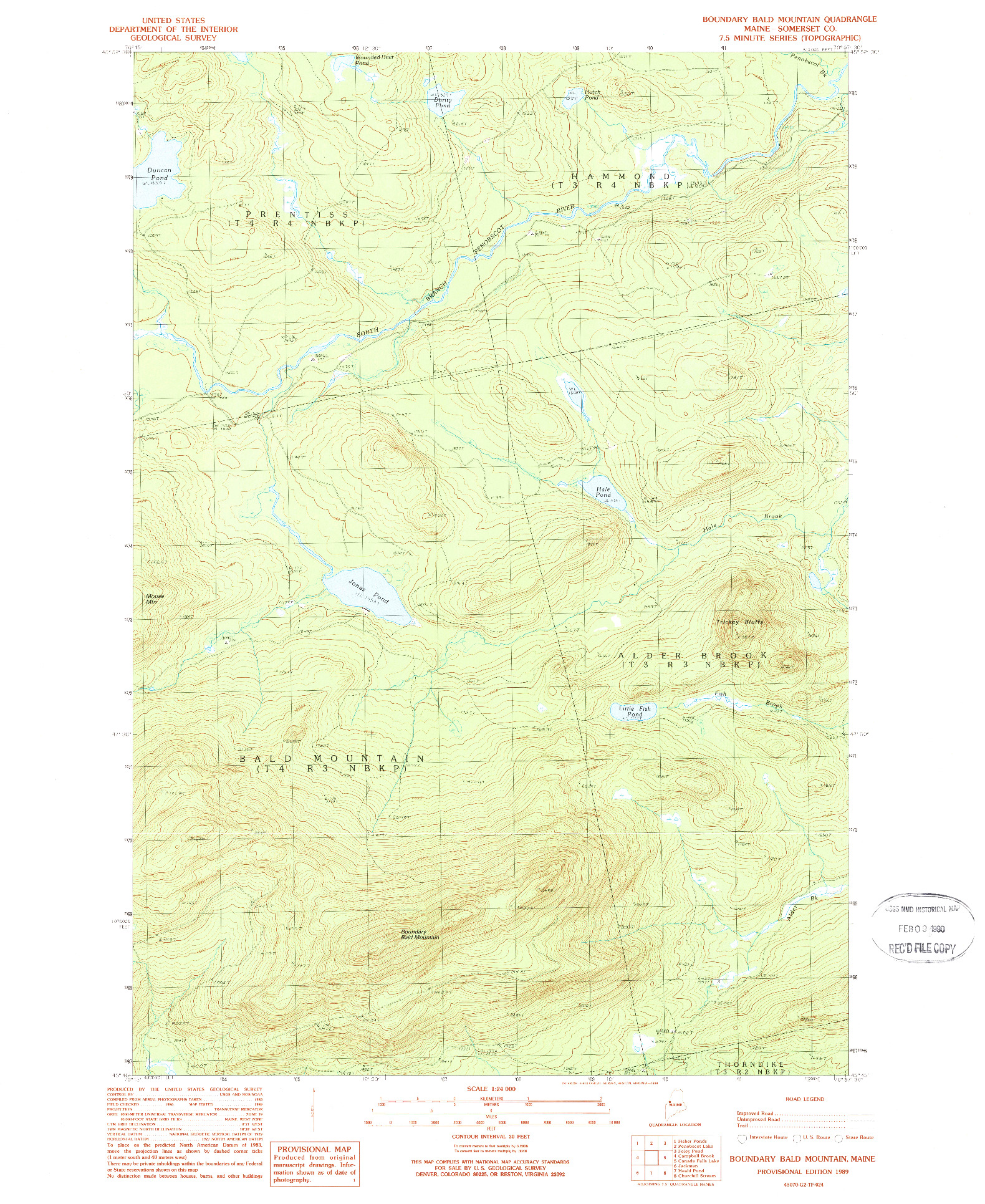 USGS 1:24000-SCALE QUADRANGLE FOR BOUNDARY BALD MOUNTAIN, ME 1989