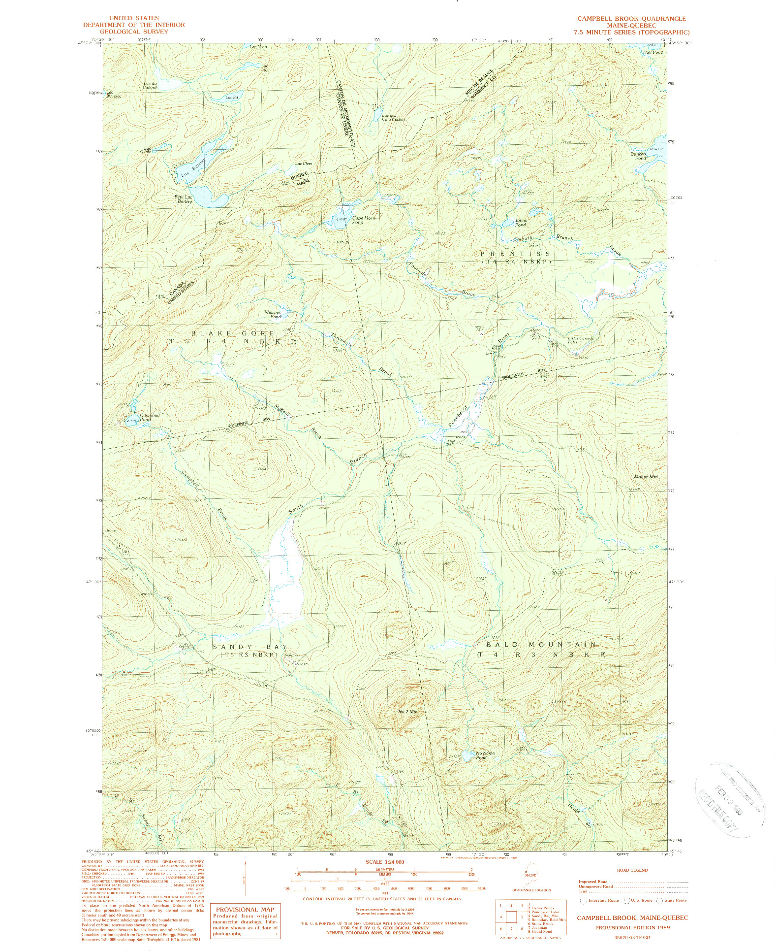 USGS 1:24000-SCALE QUADRANGLE FOR CAMPBELL BROOK, ME 1989