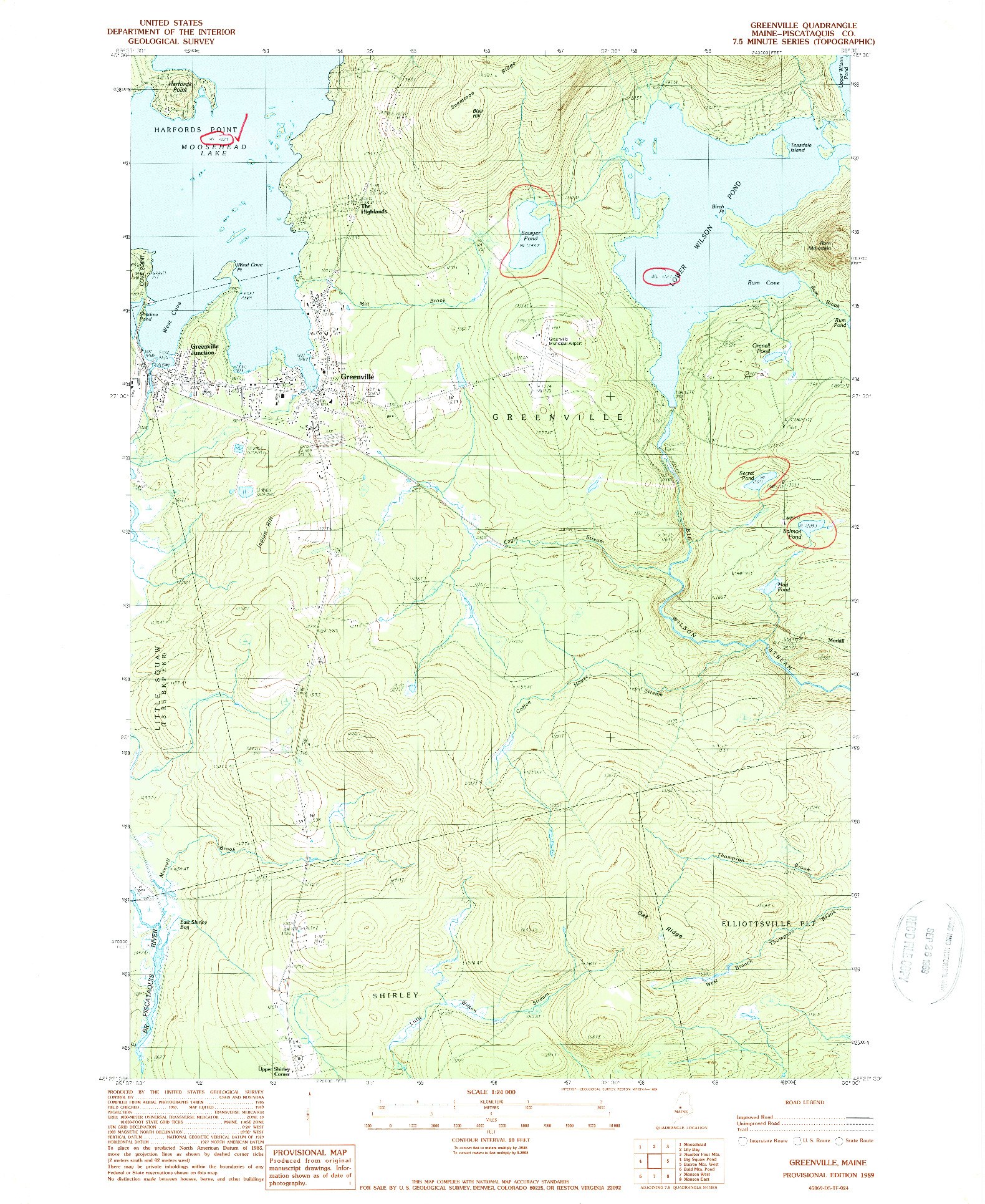 USGS 1:24000-SCALE QUADRANGLE FOR GREENVILLE, ME 1989