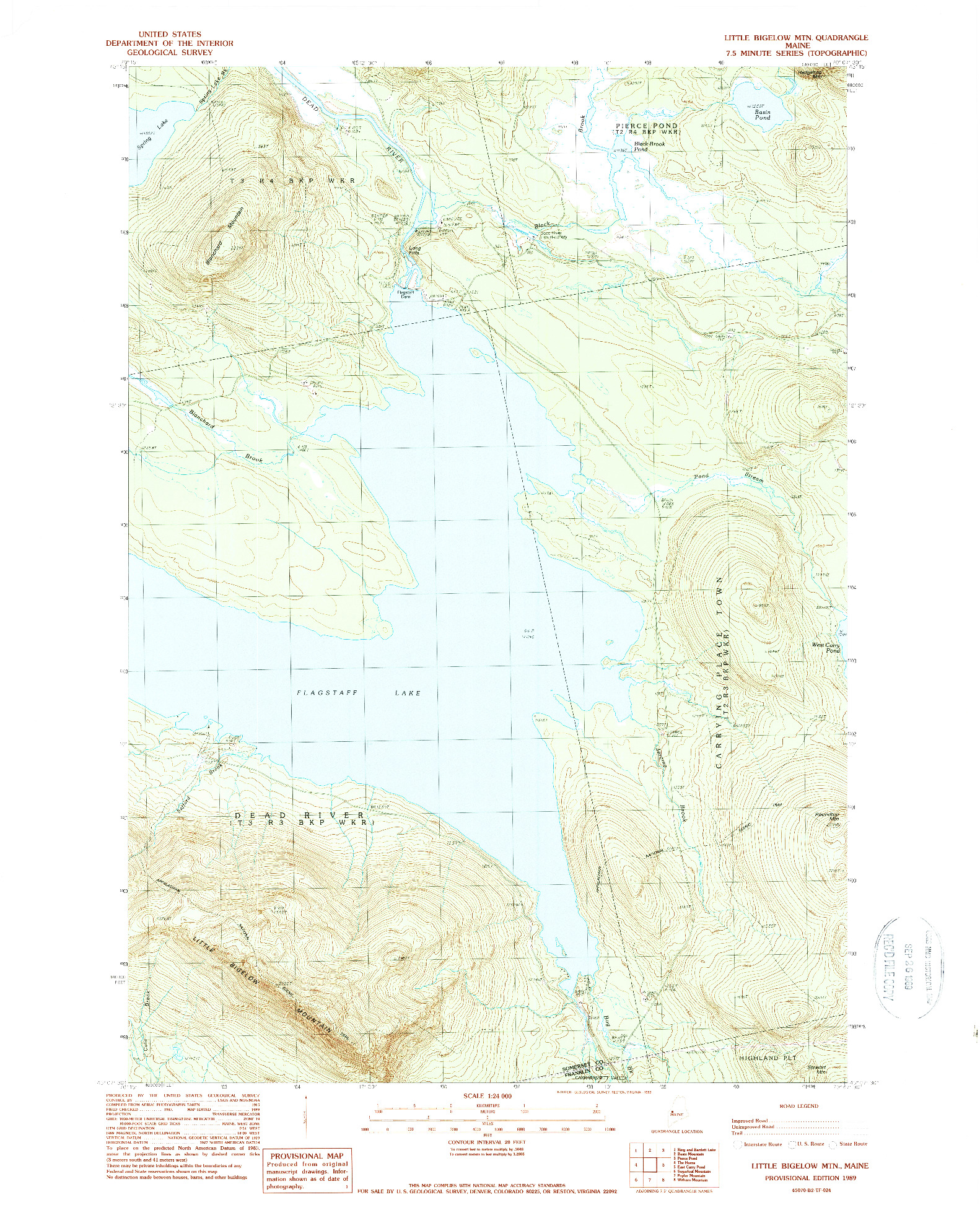 USGS 1:24000-SCALE QUADRANGLE FOR LITTLE BIGELOW MTN, ME 1989