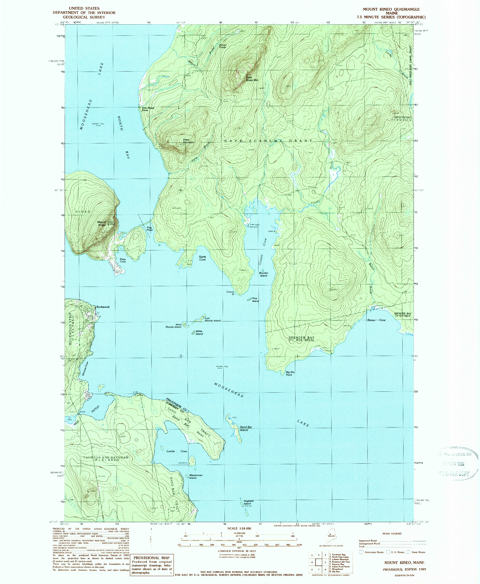 USGS 1:24000-SCALE QUADRANGLE FOR MOUNT KINEO, ME 1989