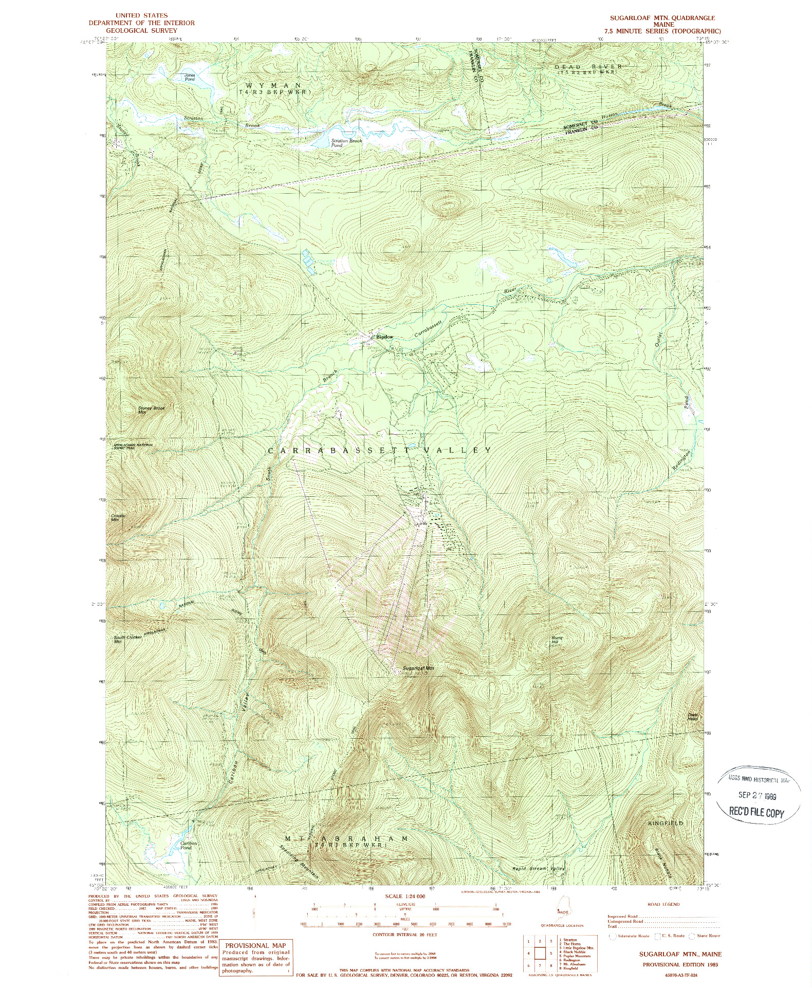 USGS 1:24000-SCALE QUADRANGLE FOR SUGARLOAF MTN, ME 1989