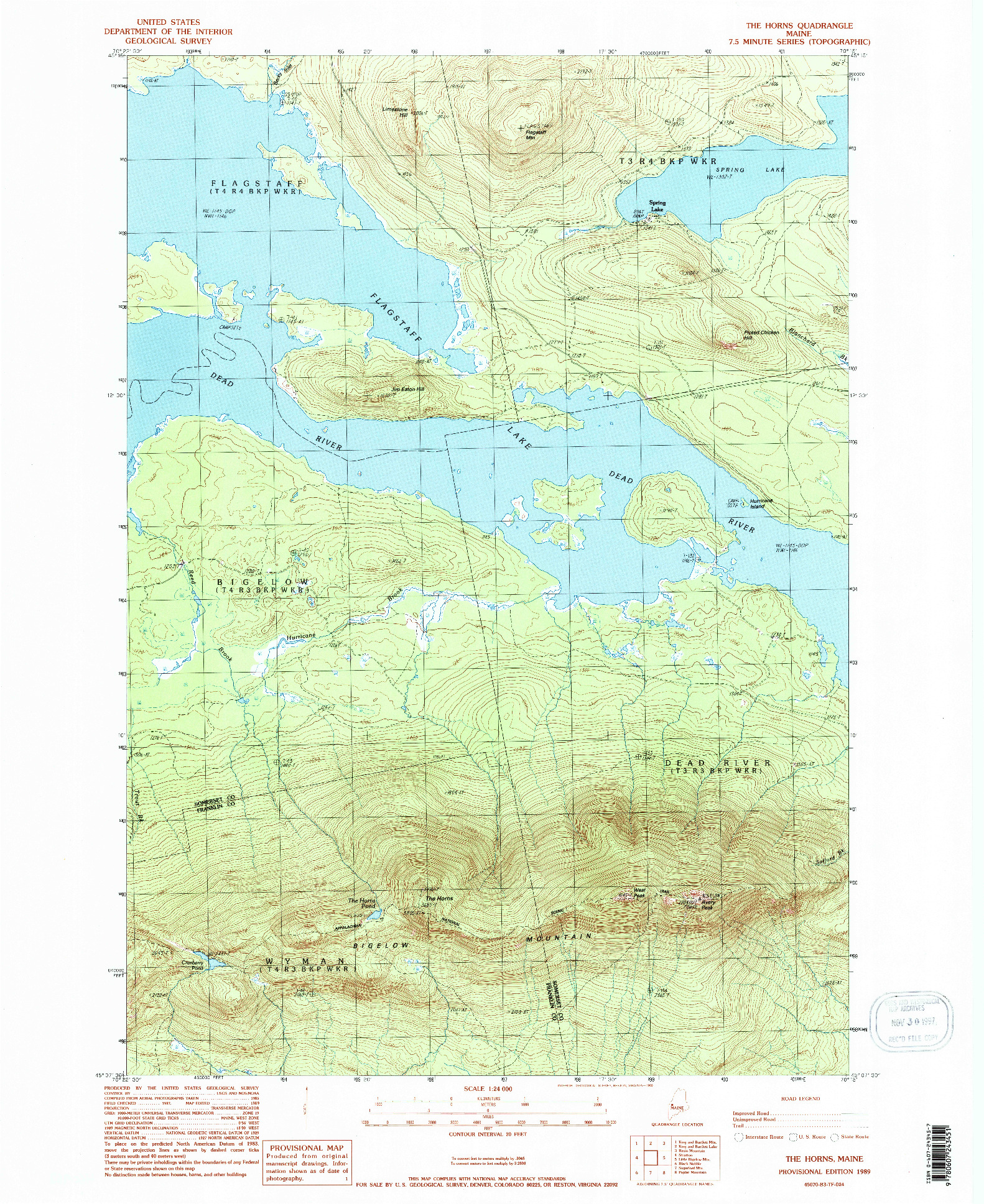 USGS 1:24000-SCALE QUADRANGLE FOR THE HORNS, ME 1989