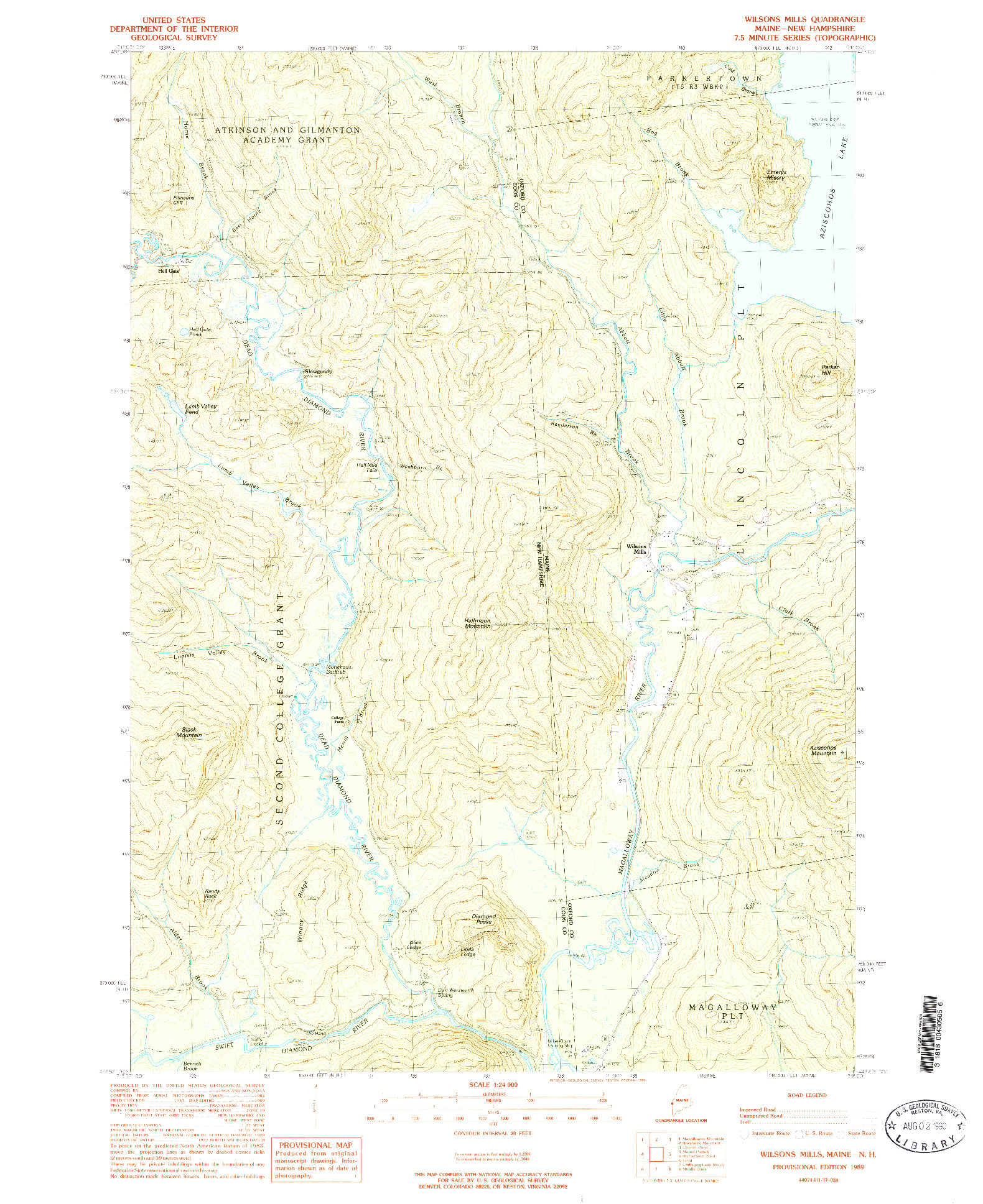 USGS 1:24000-SCALE QUADRANGLE FOR WILSONS MILLS, ME 1989