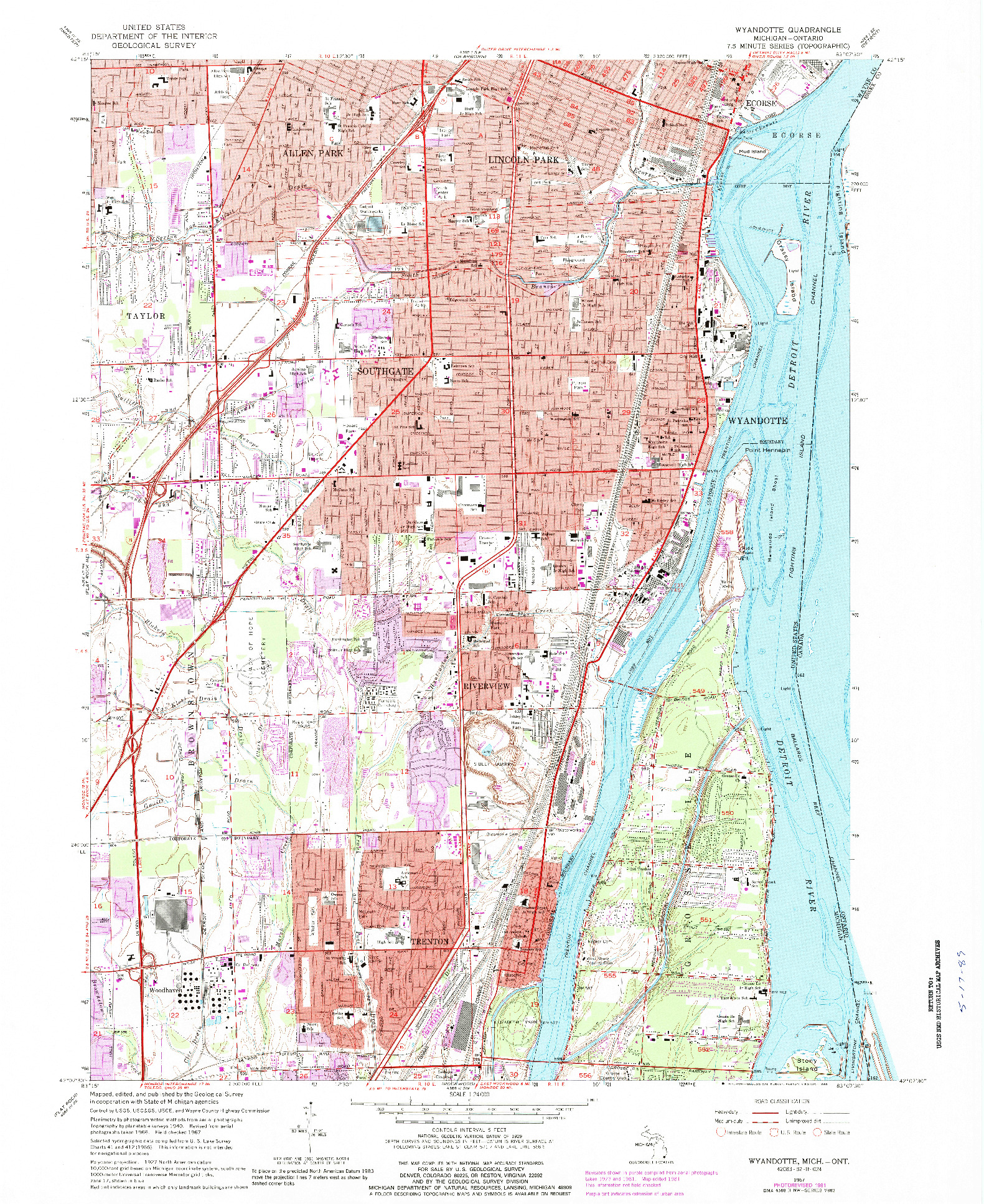 USGS 1:24000-SCALE QUADRANGLE FOR WYANDOTTE, MI 1967