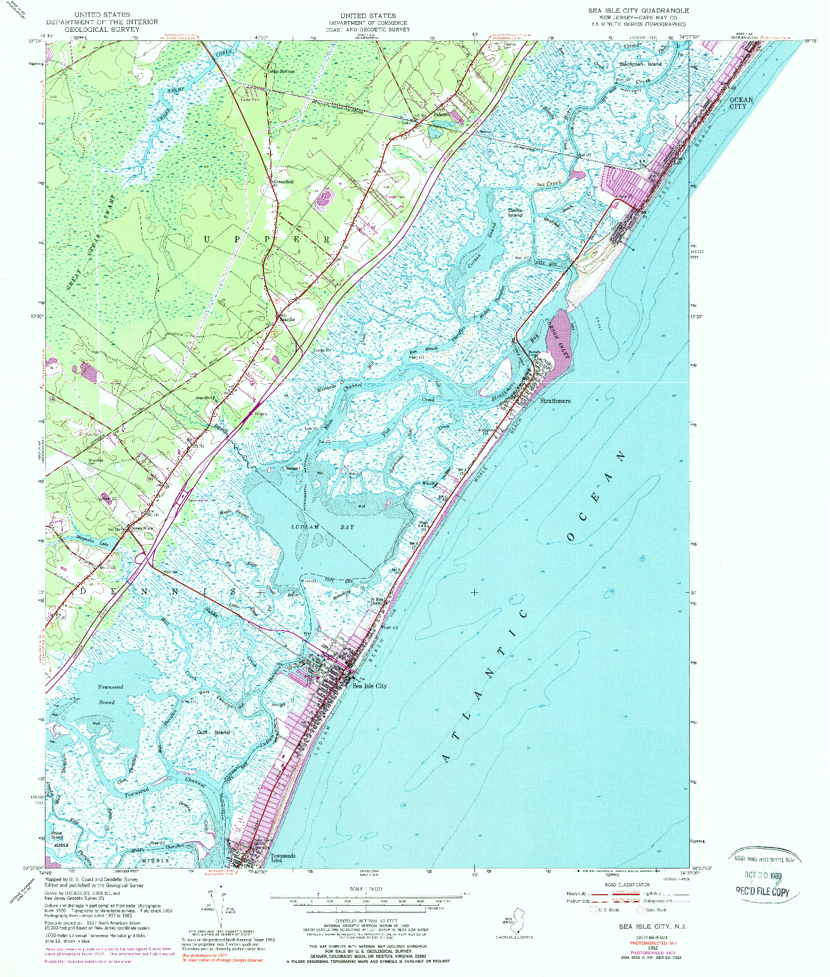 USGS 1:24000-SCALE QUADRANGLE FOR SEA ISLE CITY, NJ 1952