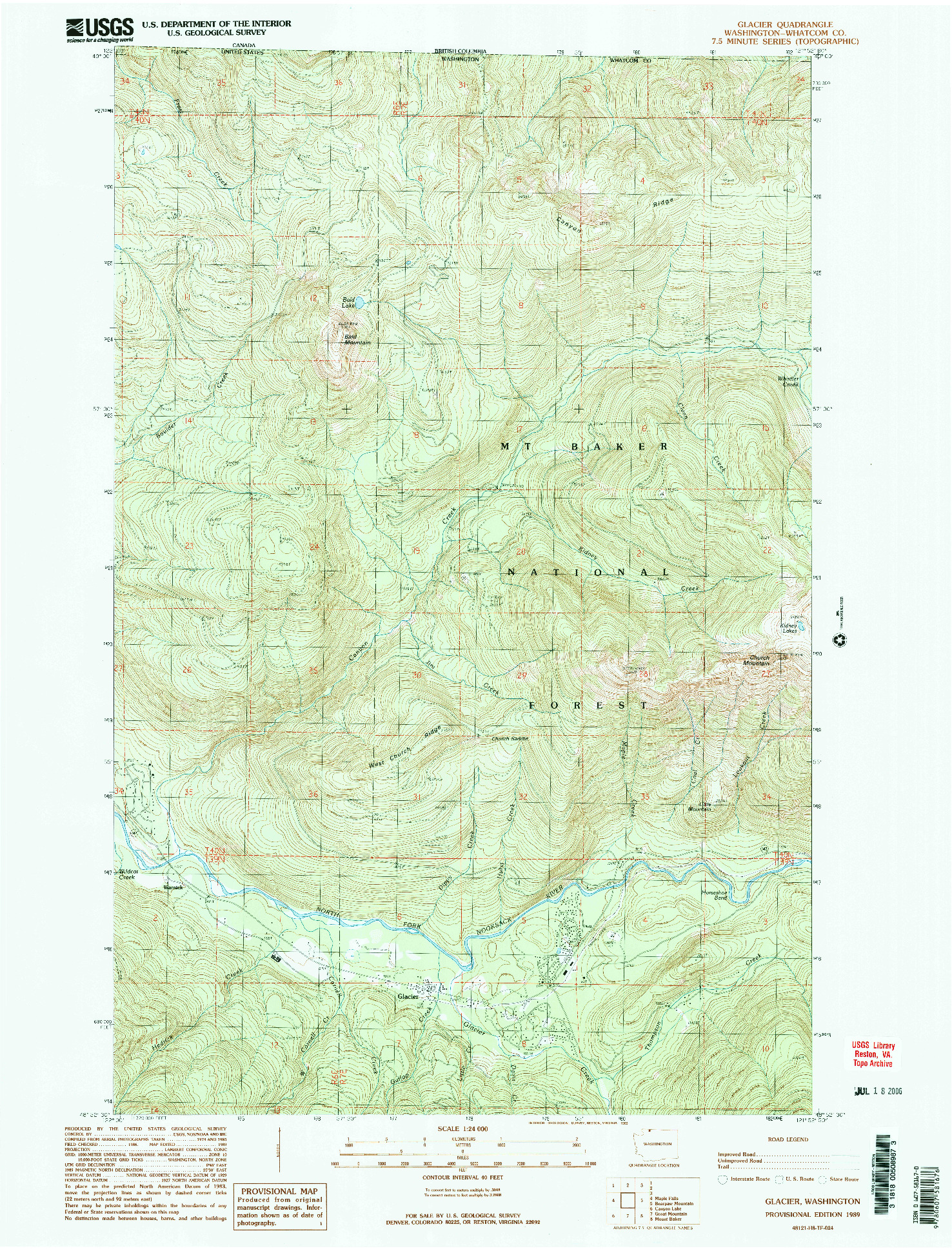 USGS 1:24000-SCALE QUADRANGLE FOR GLACIER, WA 1989