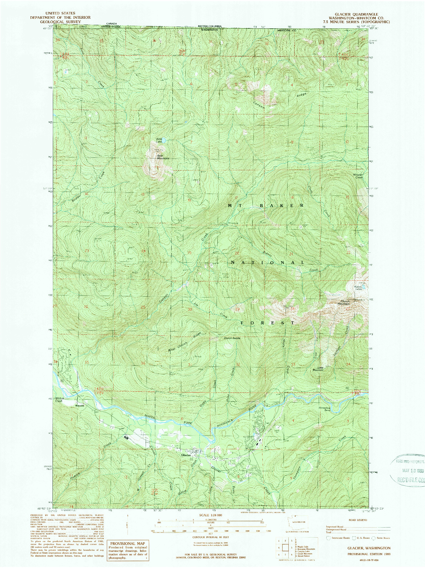 USGS 1:24000-SCALE QUADRANGLE FOR GLACIER, WA 1989