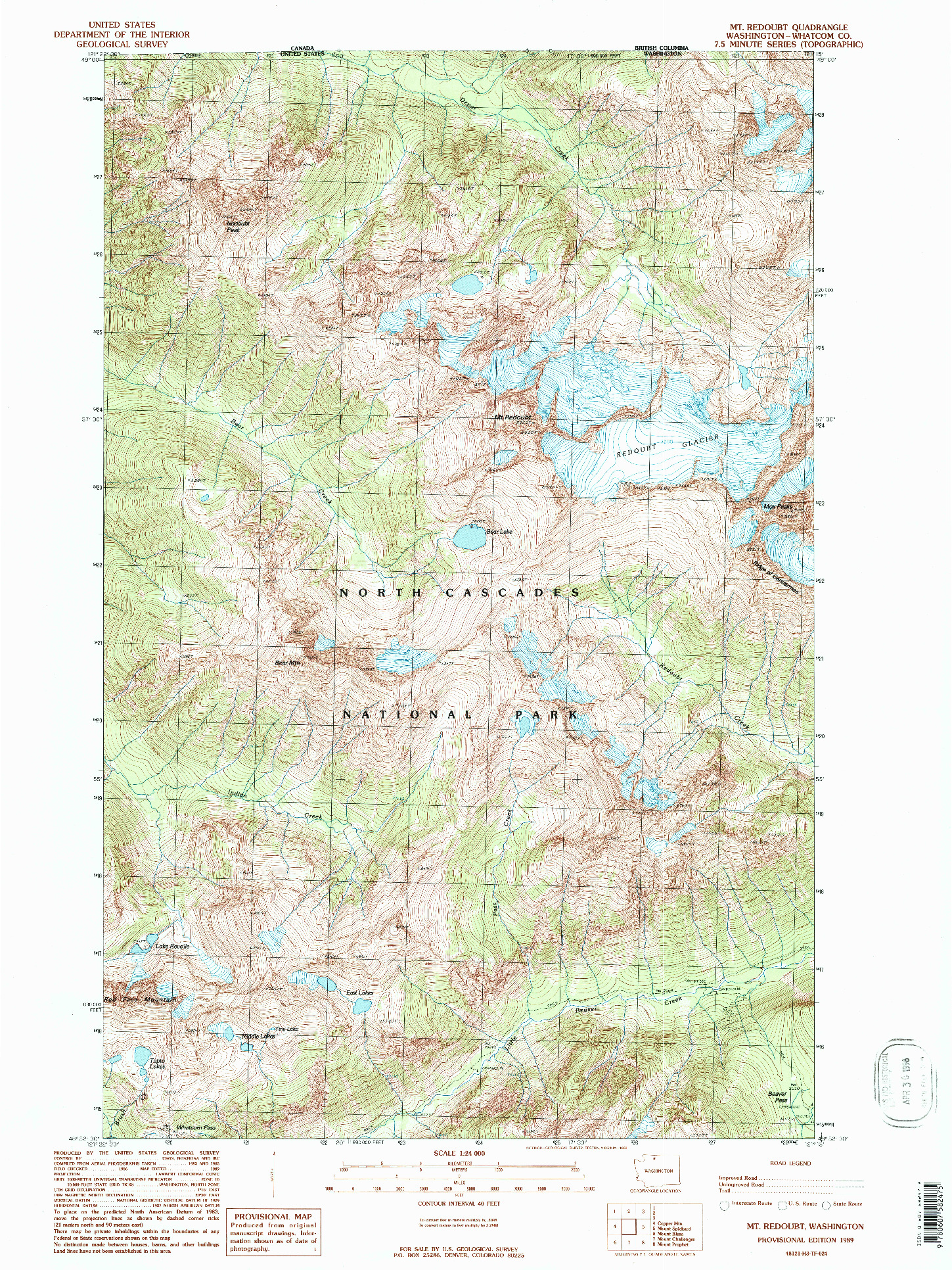 USGS 1:24000-SCALE QUADRANGLE FOR MT REDOUBT, WA 1989