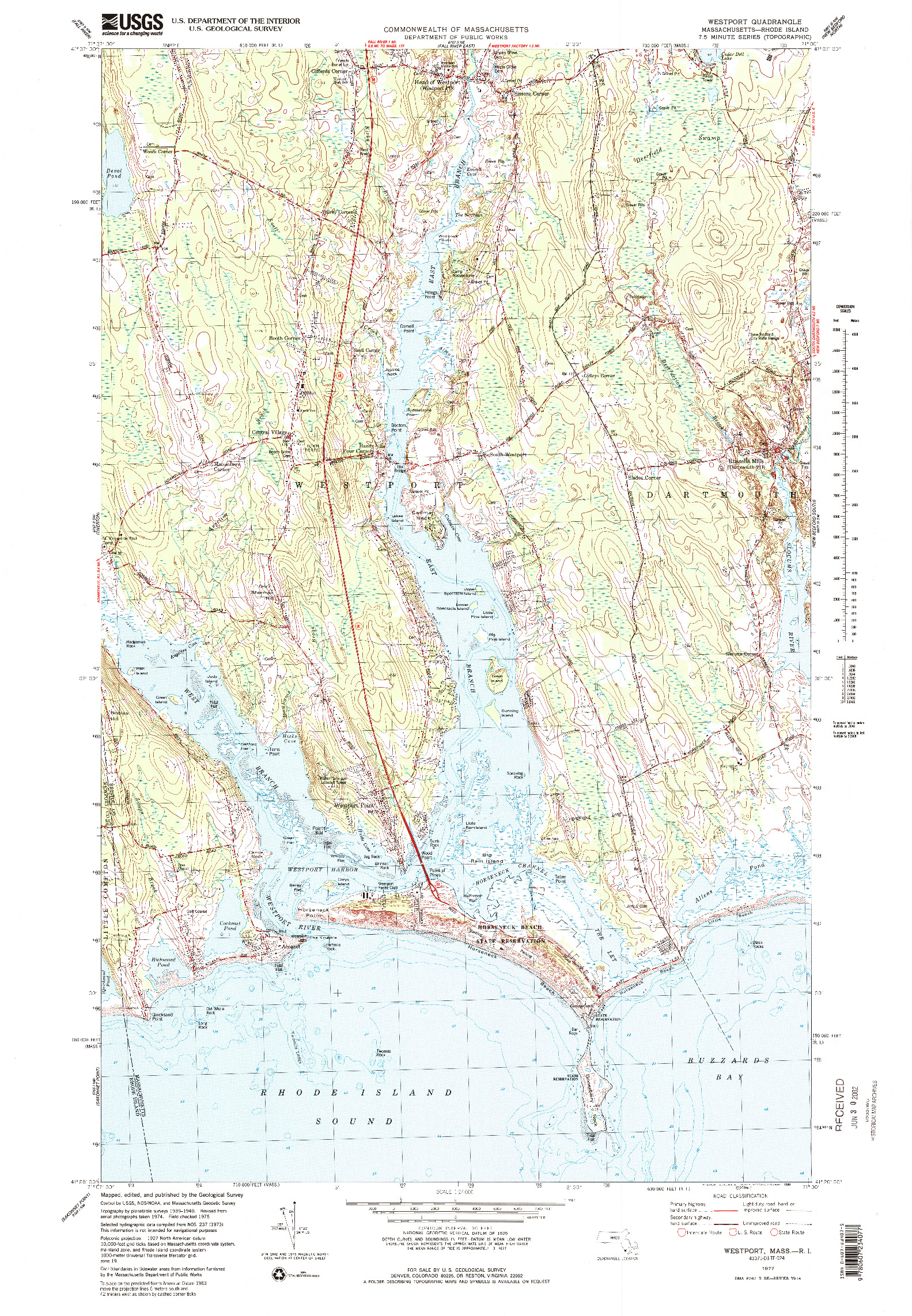 USGS 1:24000-SCALE QUADRANGLE FOR WESTPORT, MA 1977