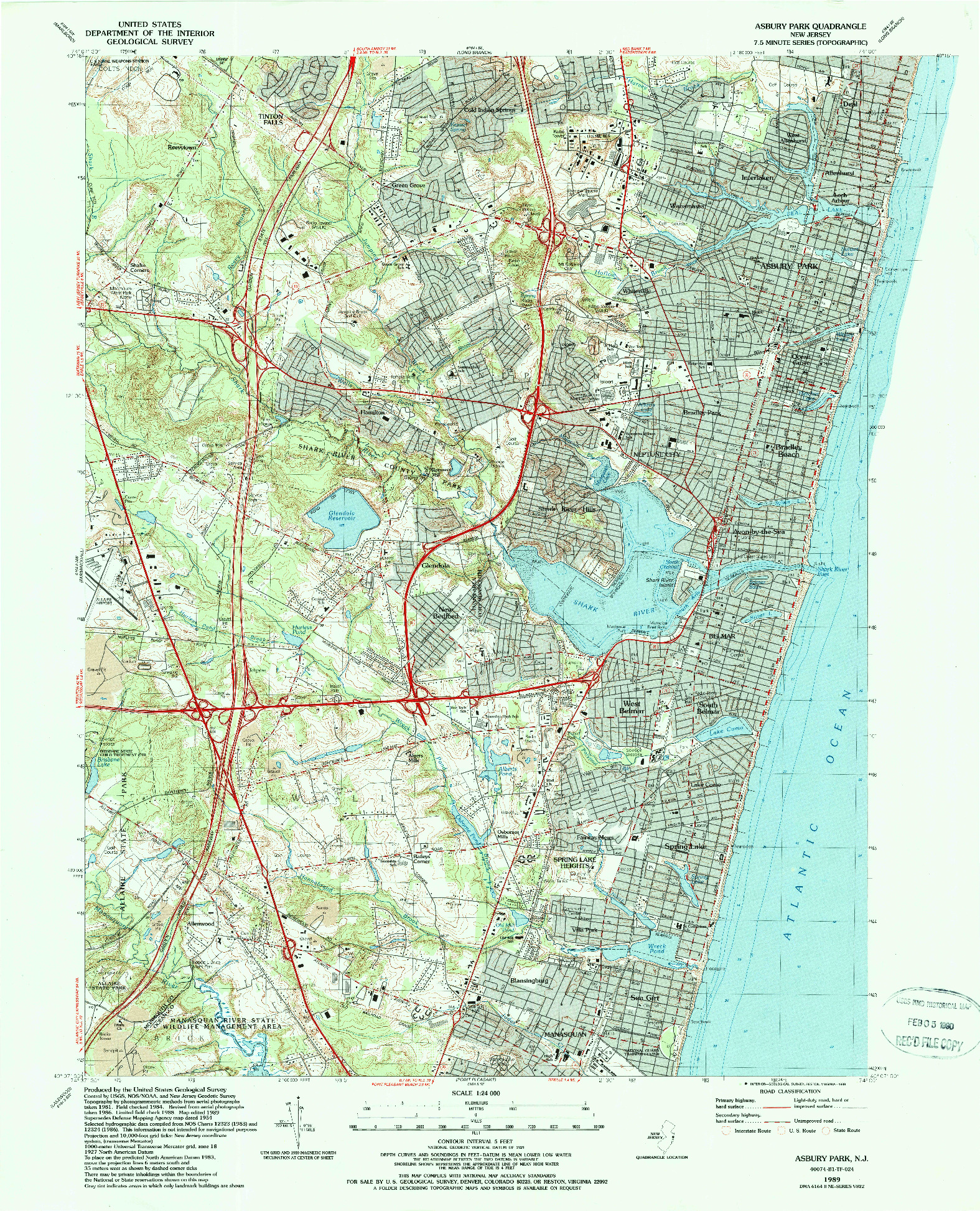 USGS 1:24000-SCALE QUADRANGLE FOR ASBURY PARK, NJ 1989