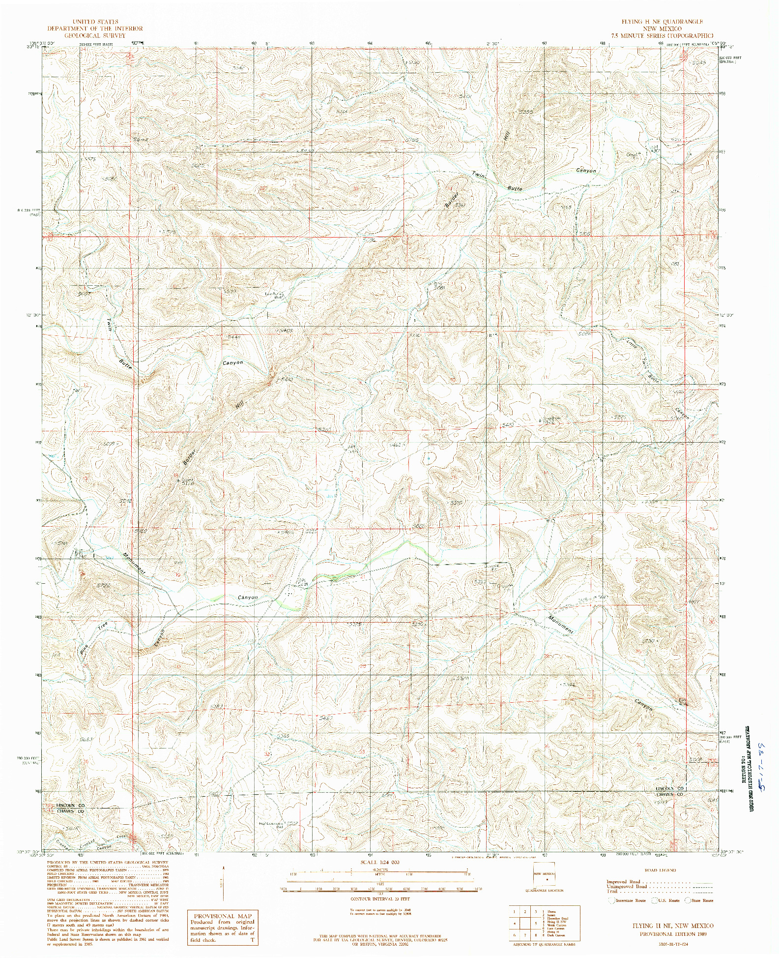 USGS 1:24000-SCALE QUADRANGLE FOR FLYING H NE, NM 1989