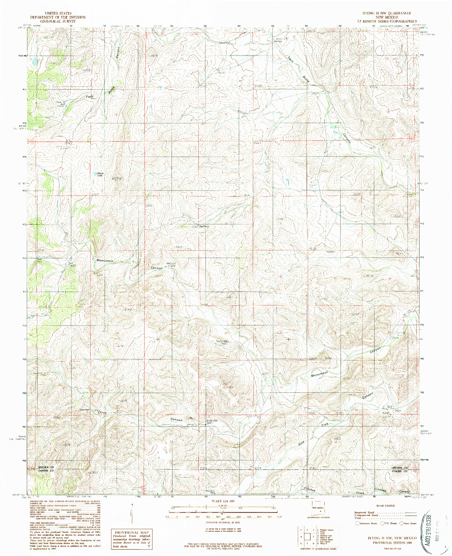 USGS 1:24000-SCALE QUADRANGLE FOR FLYING H NW, NM 1989