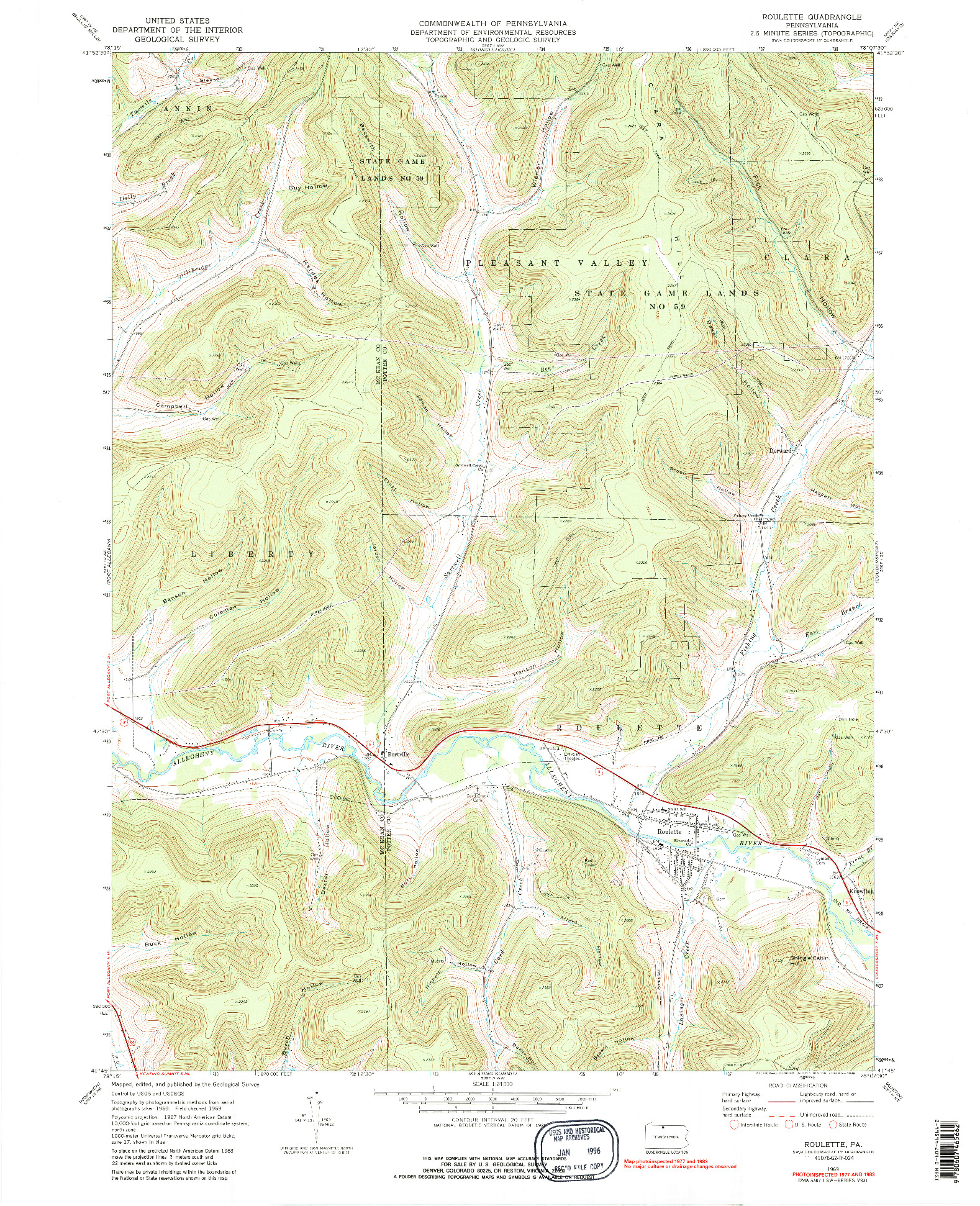 USGS 1:24000-SCALE QUADRANGLE FOR ROULETTE, PA 1969