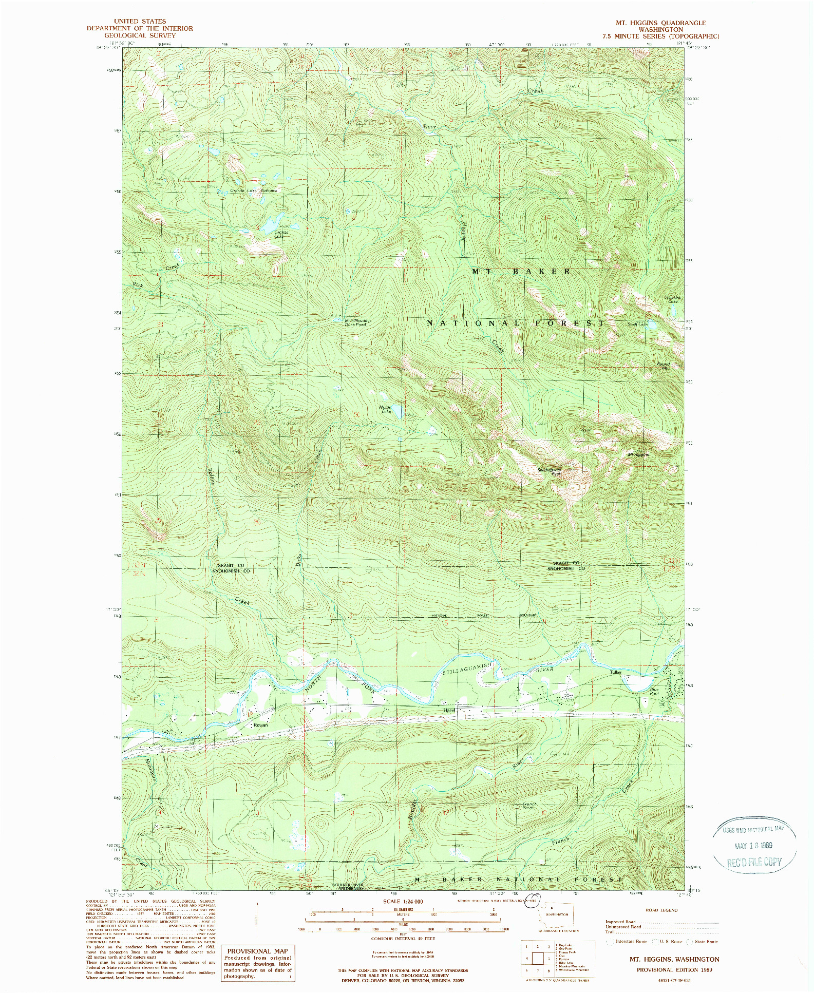 USGS 1:24000-SCALE QUADRANGLE FOR MT HIGGINS, WA 1989