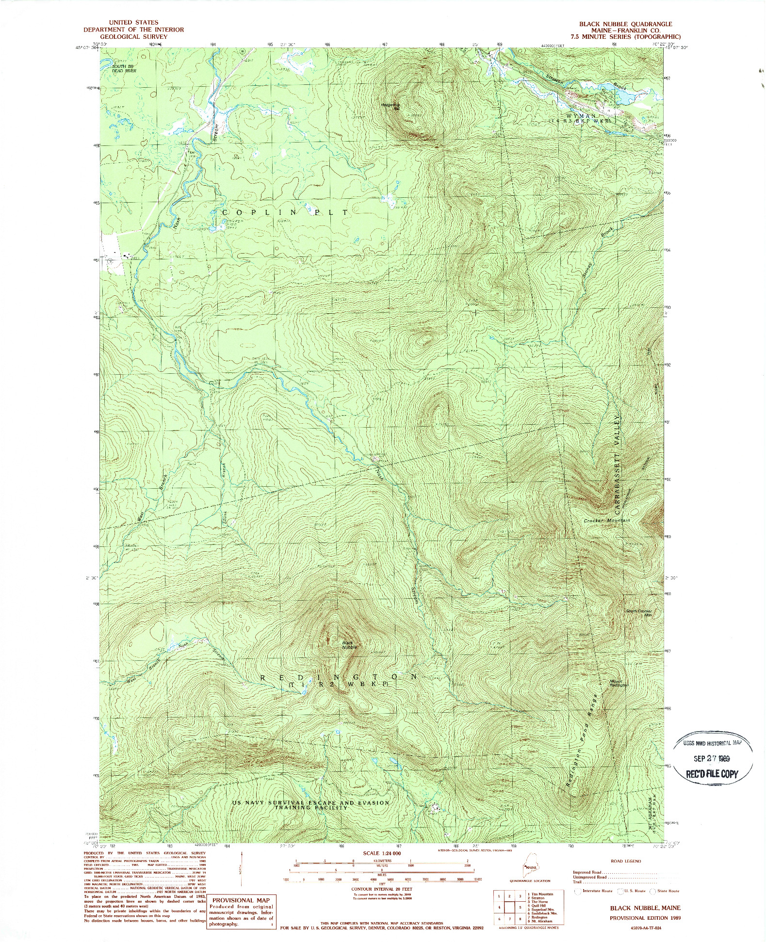 USGS 1:24000-SCALE QUADRANGLE FOR BLACK NUBBLE, ME 1989