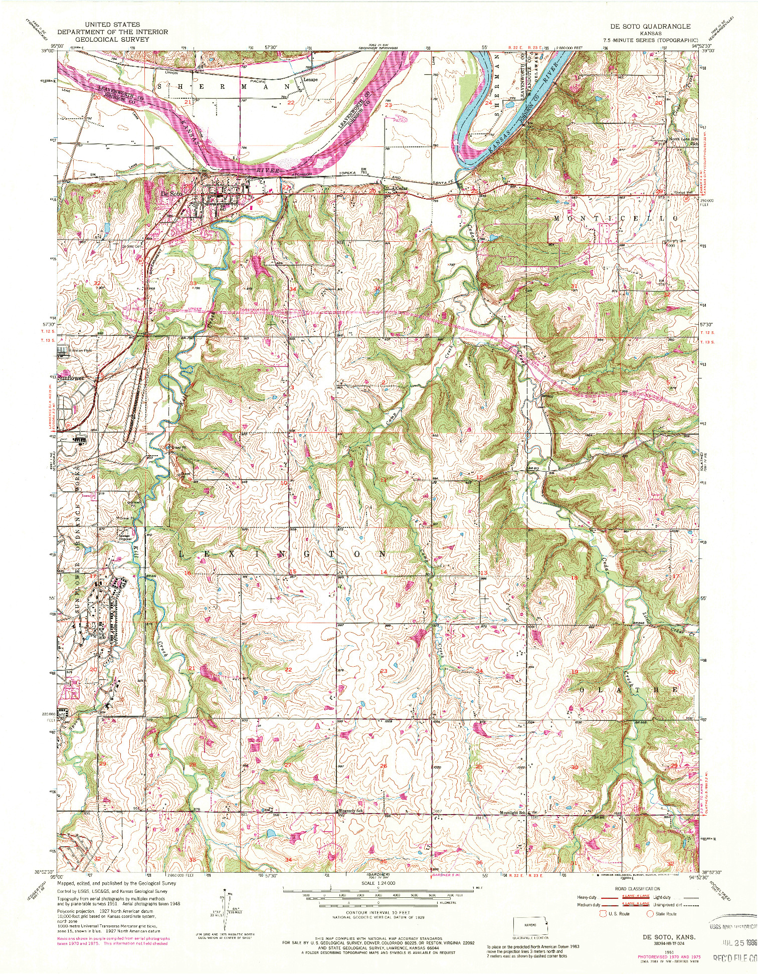 USGS 1:24000-SCALE QUADRANGLE FOR DE SOTO, KS 1951