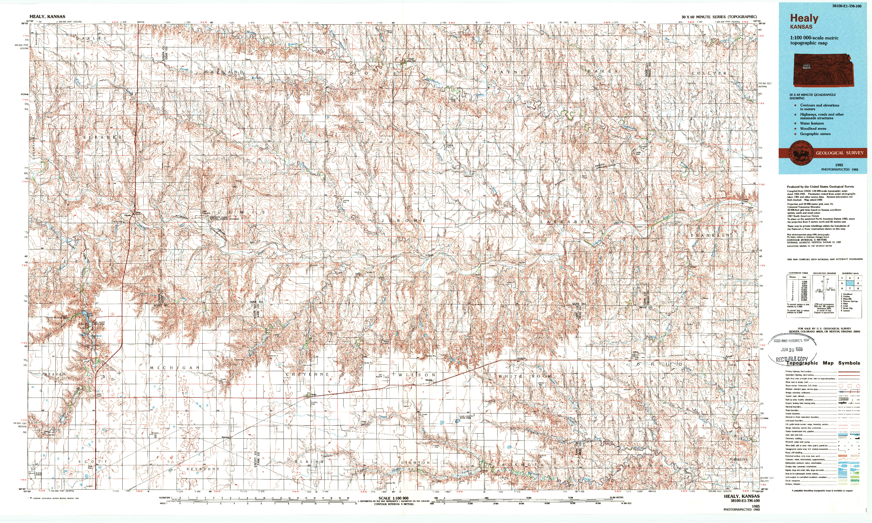 USGS 1:100000-SCALE QUADRANGLE FOR HEALY, KS 1985