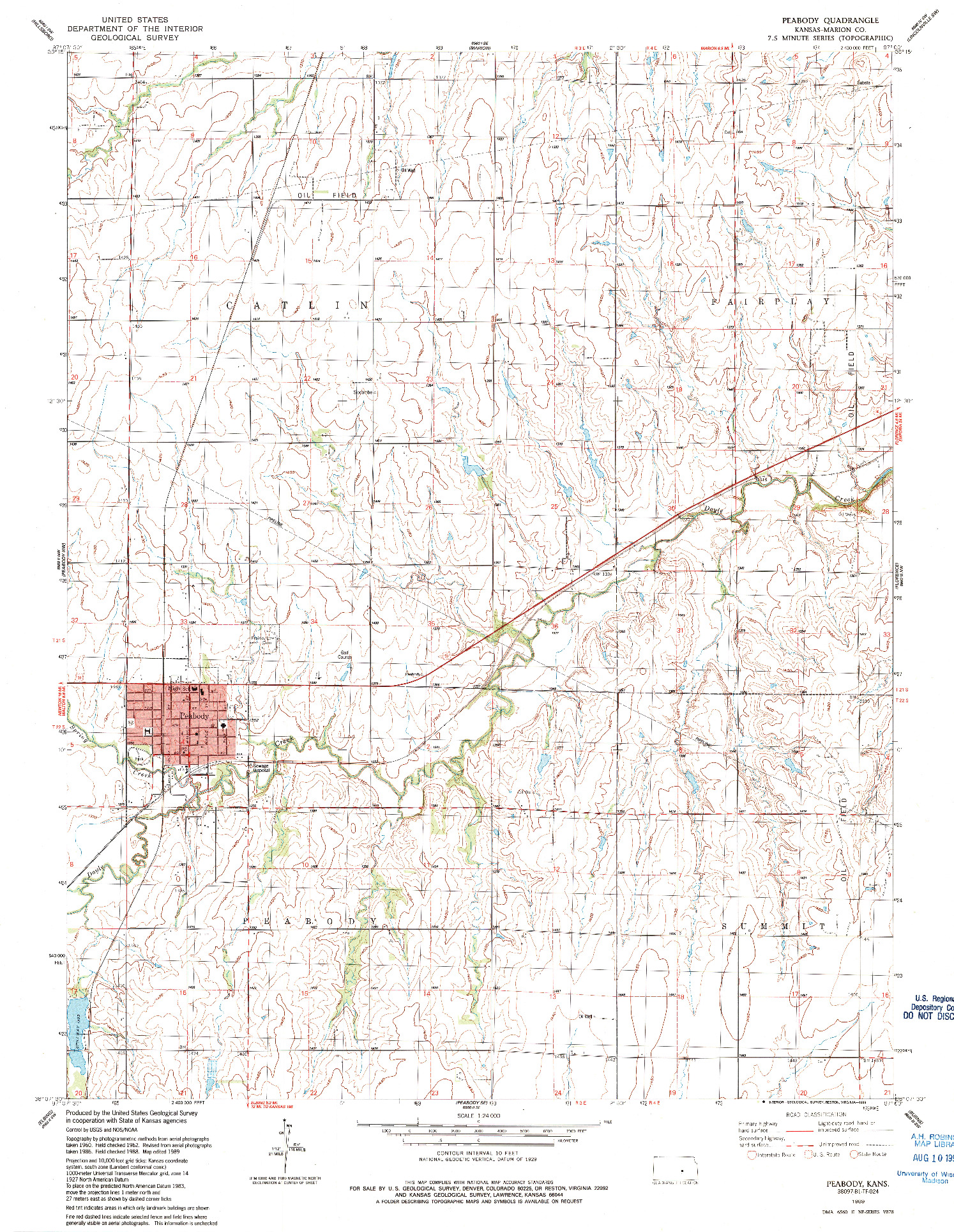 USGS 1:24000-SCALE QUADRANGLE FOR PEABODY, KS 1989