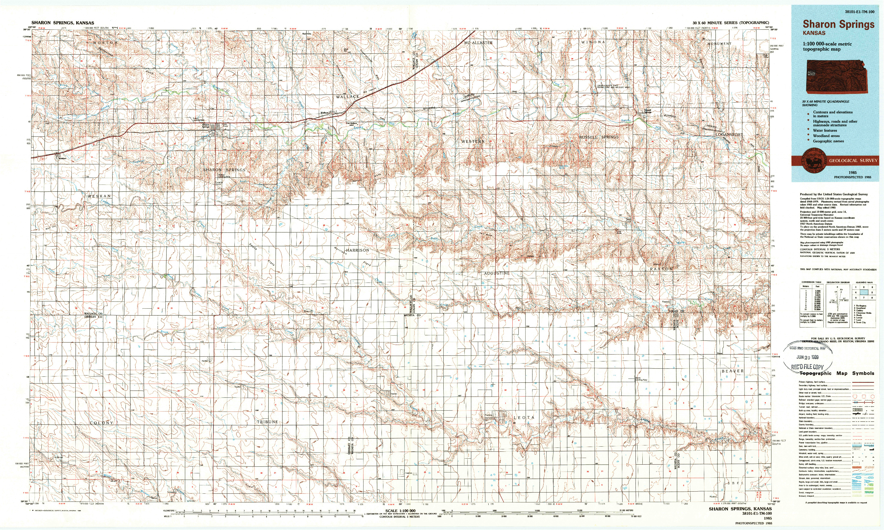 USGS 1:100000-SCALE QUADRANGLE FOR SHARON SPRINGS, KS 1985