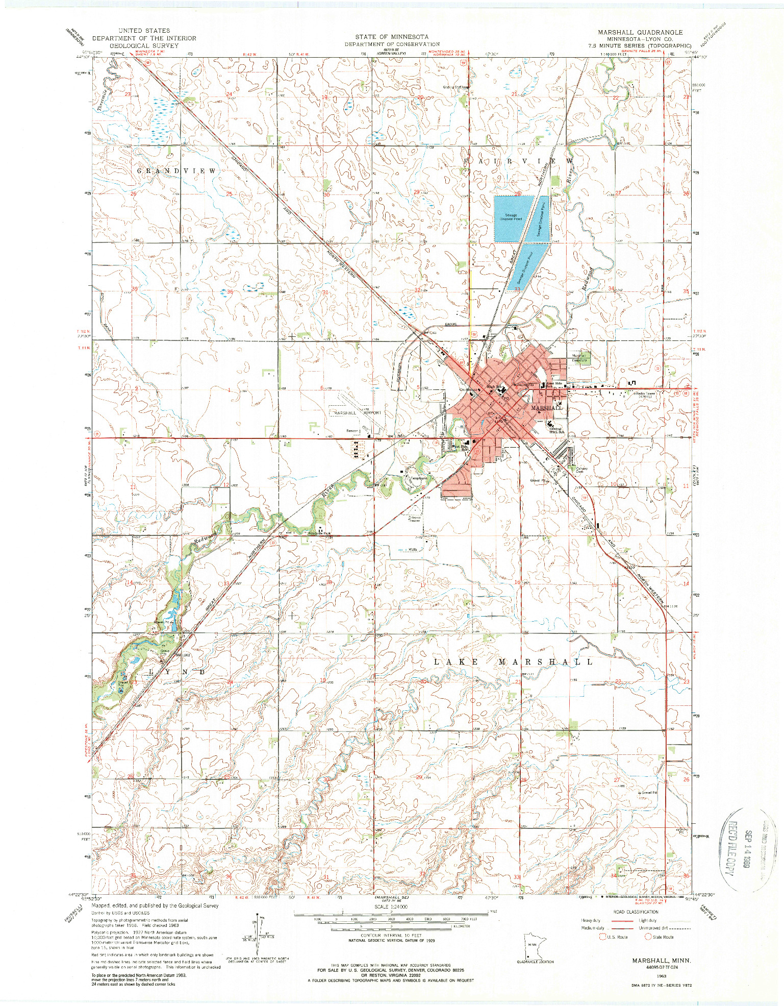 USGS 1:24000-SCALE QUADRANGLE FOR MARSHALL, MN 1963