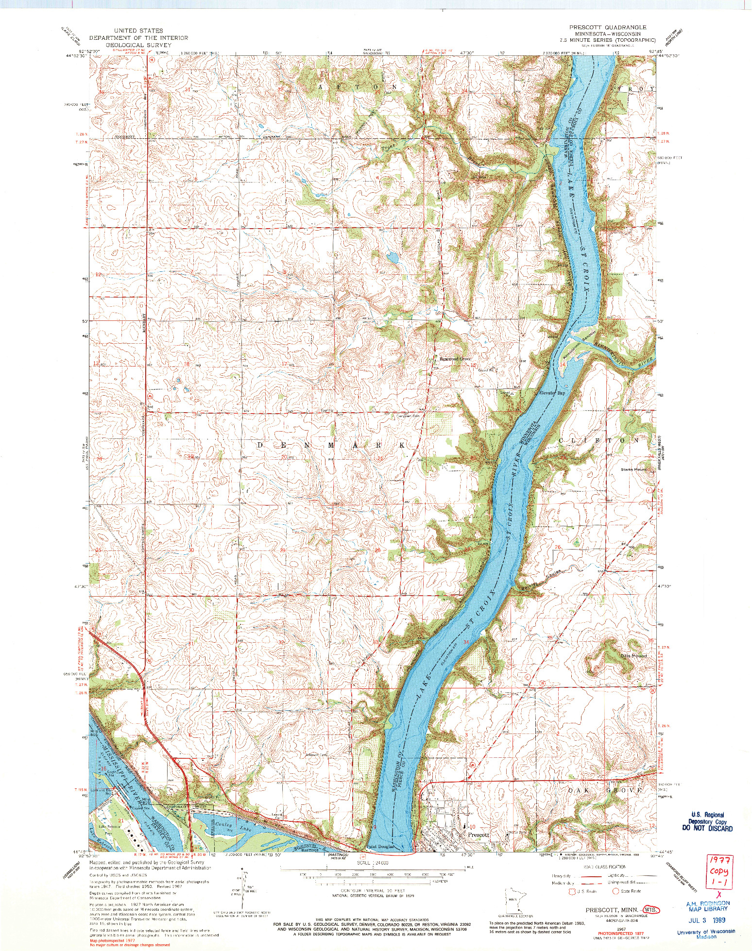 USGS 1:24000-SCALE QUADRANGLE FOR PRESCOTT, MN 1967